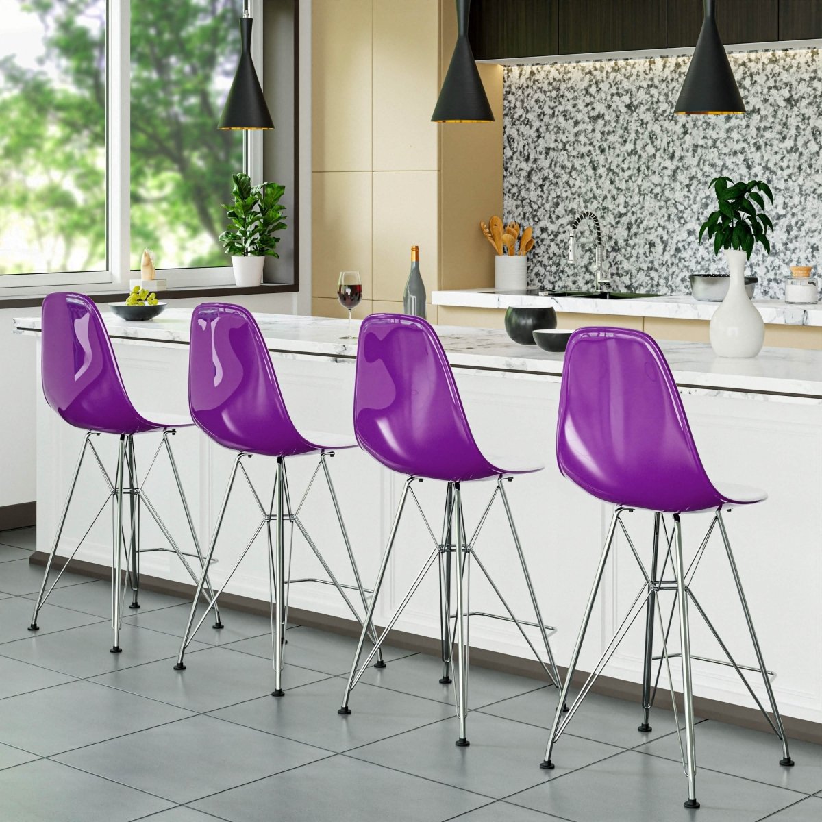 LeisureMod Cresco Modern Acrylic Barstool with Gold Chrome Base and Footrest