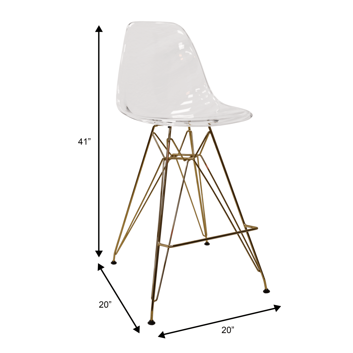 LeisureMod Cresco Modern Acrylic Barstool with Gold Chrome Base and Footrest