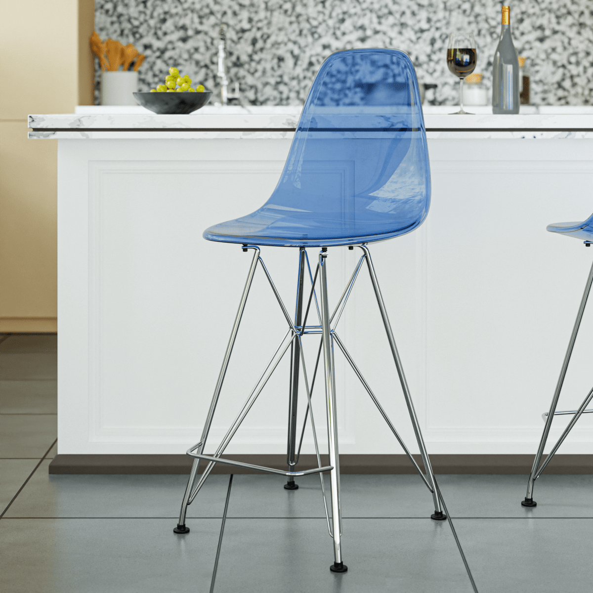 LeisureMod Cresco Modern Acrylic Barstool with Gold Chrome Base and Footrest