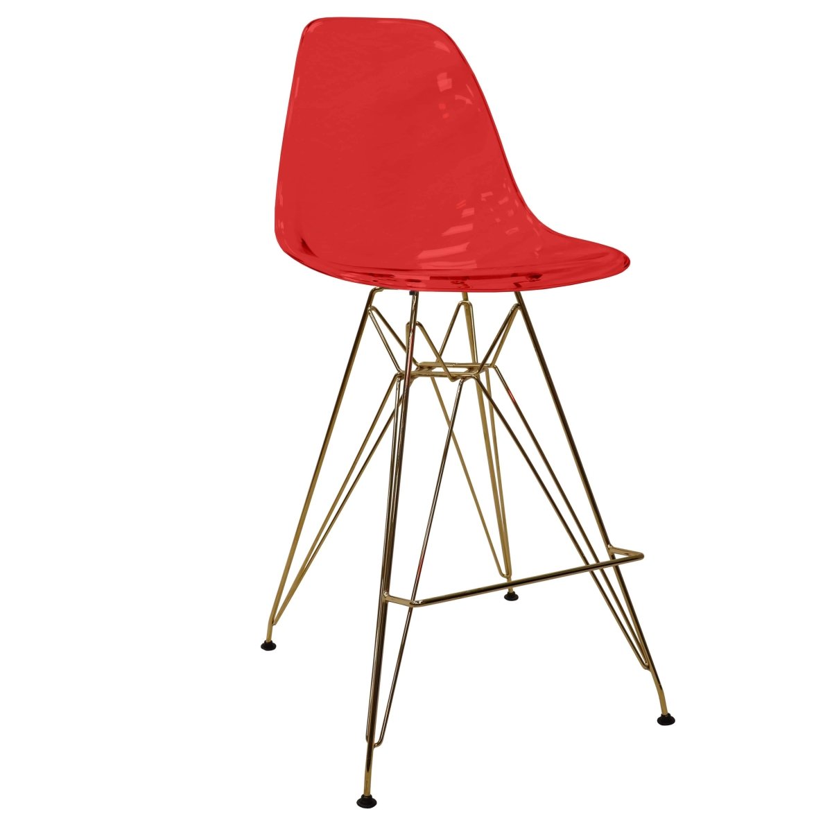 LeisureMod Cresco Modern Acrylic Barstool with Gold Chrome Base and Footrest