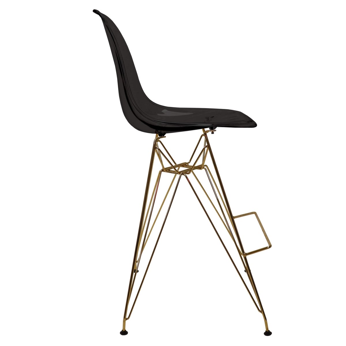 LeisureMod Cresco Modern Acrylic Barstool with Gold Chrome Base and Footrest