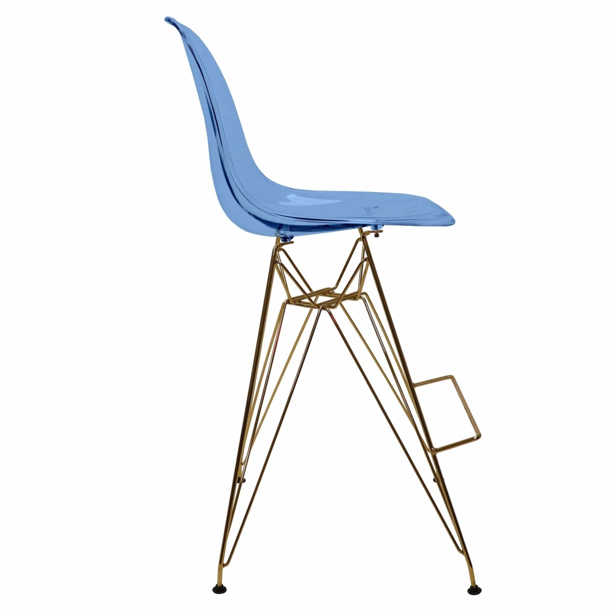 LeisureMod Cresco Modern Acrylic Barstool with Gold Chrome Base and Footrest