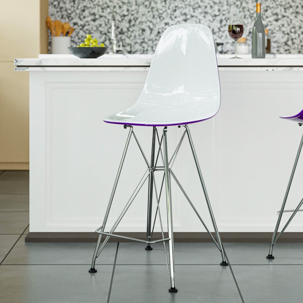 LeisureMod Cresco Modern Acrylic Barstool with Gold Chrome Base and Footrest