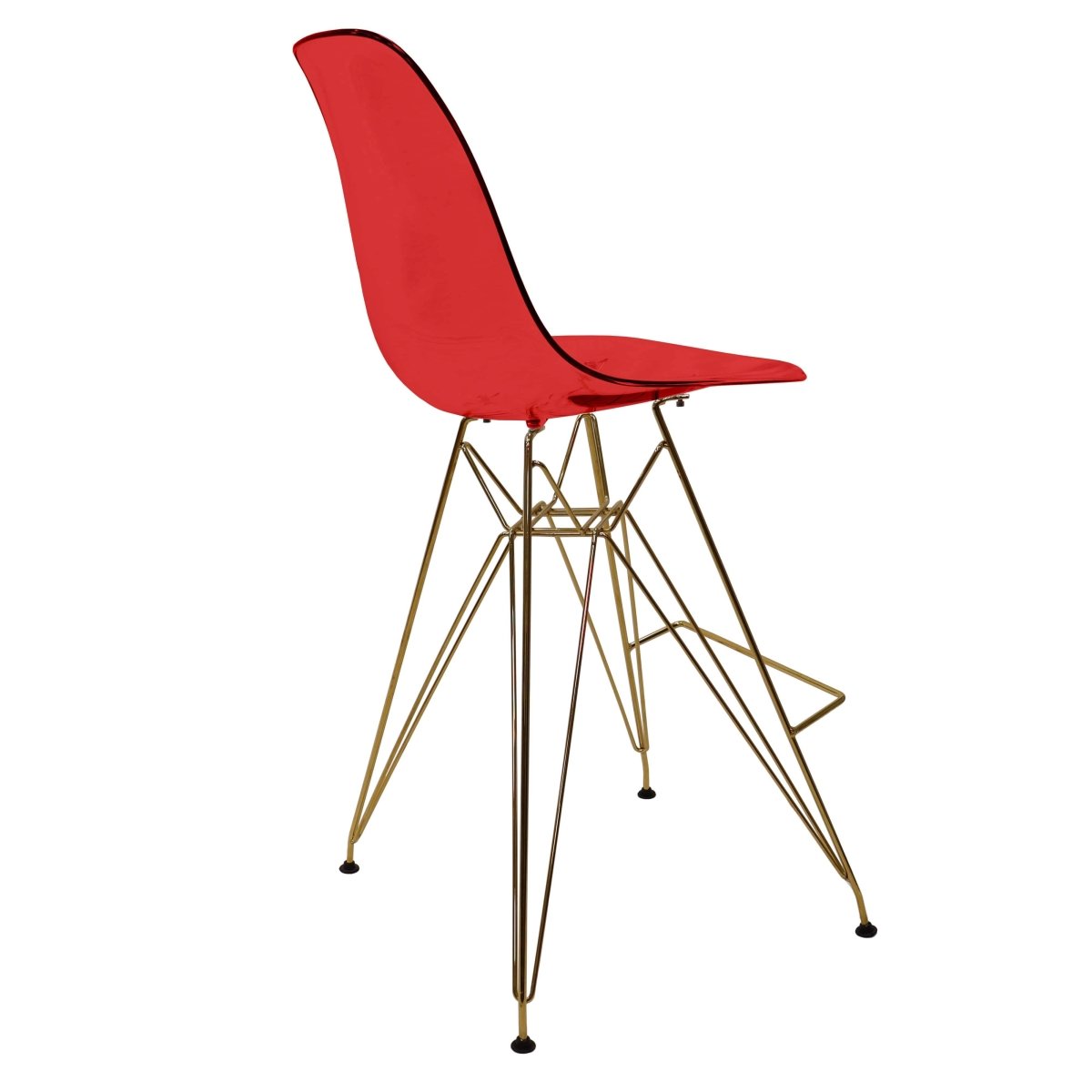 LeisureMod Cresco Modern Acrylic Barstool with Gold Chrome Base and Footrest