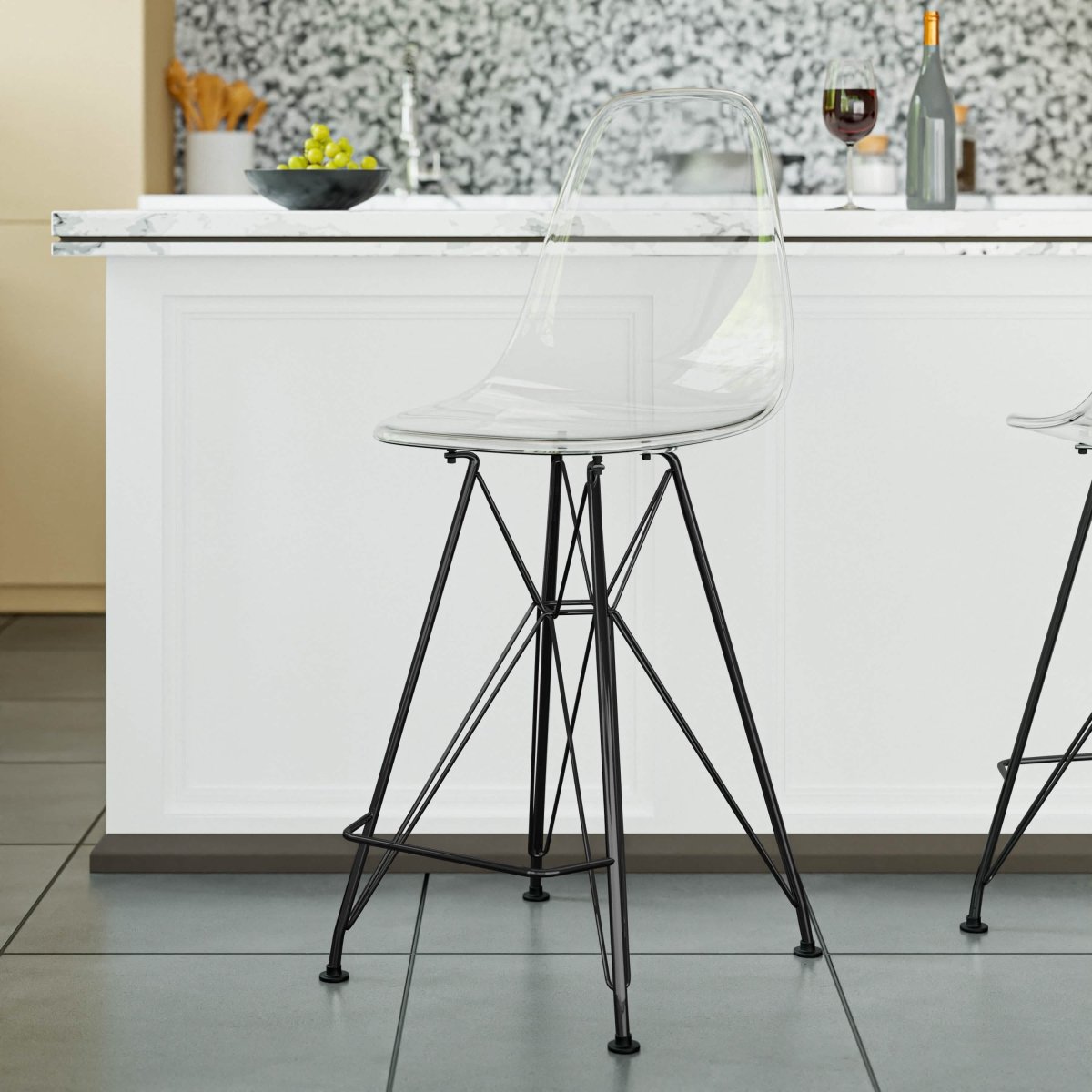 LeisureMod Cresco Modern Acrylic Barstool with Gold Chrome Base and Footrest