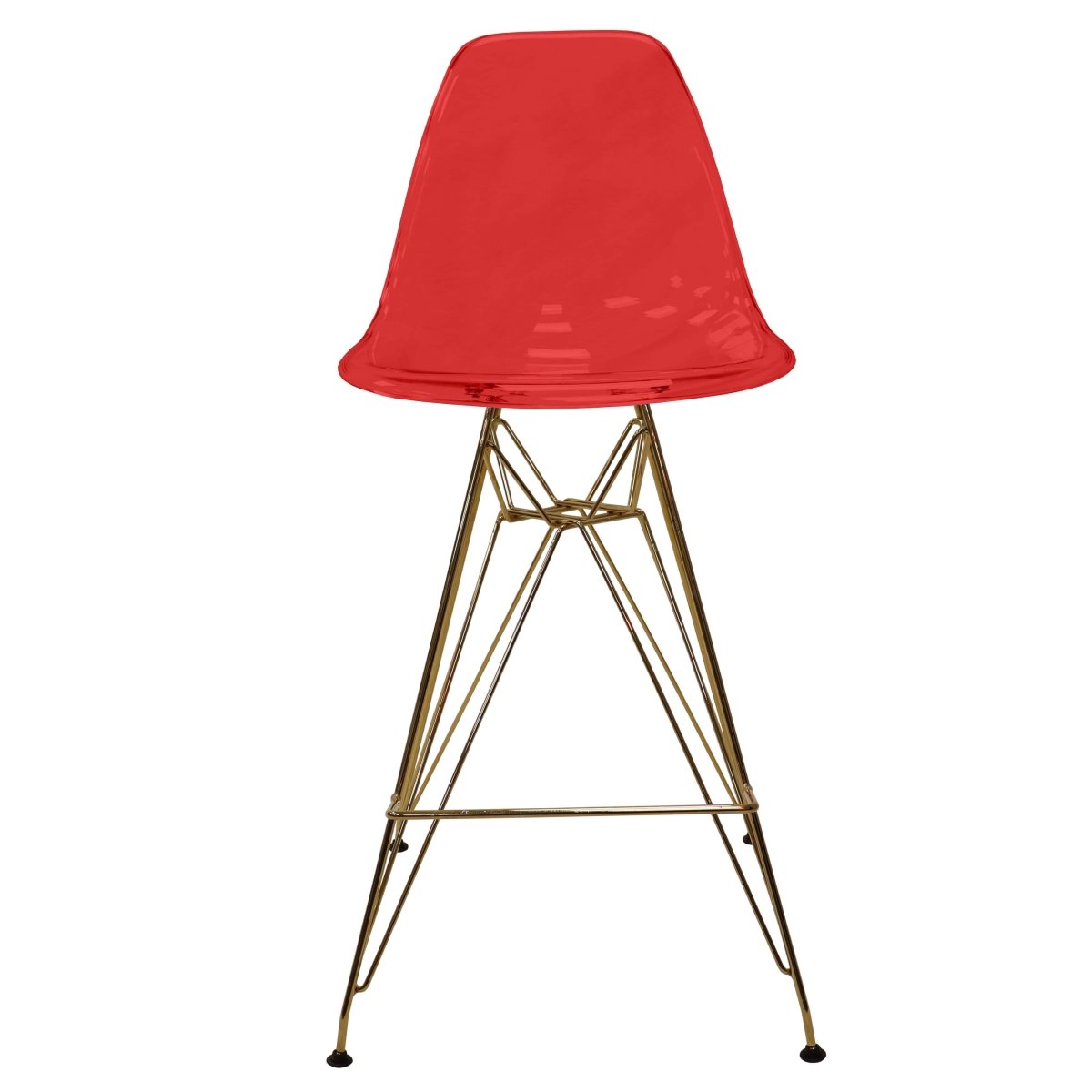 LeisureMod Cresco Modern Acrylic Barstool with Gold Chrome Base and Footrest