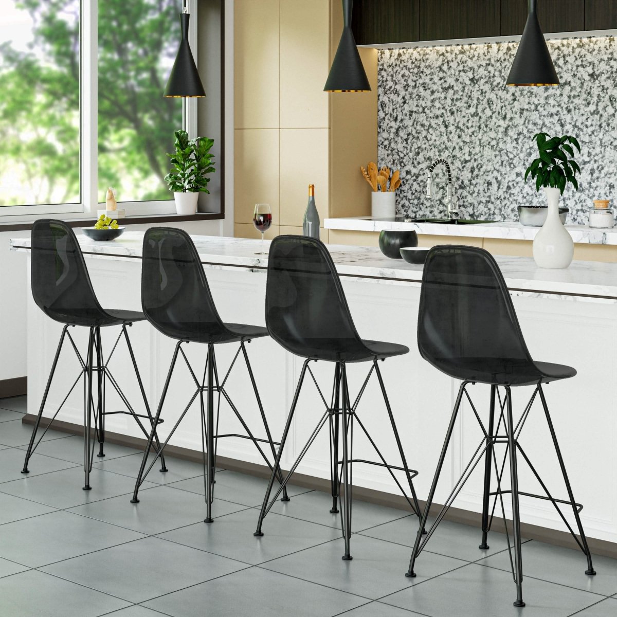 LeisureMod Cresco Modern Acrylic Barstool with Gold Chrome Base and Footrest
