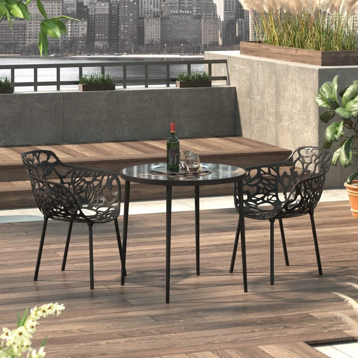 Devon Tree Design Glass Top Aluminum Base Indoor Outdoor Bistro Dining Table Leisuremod
