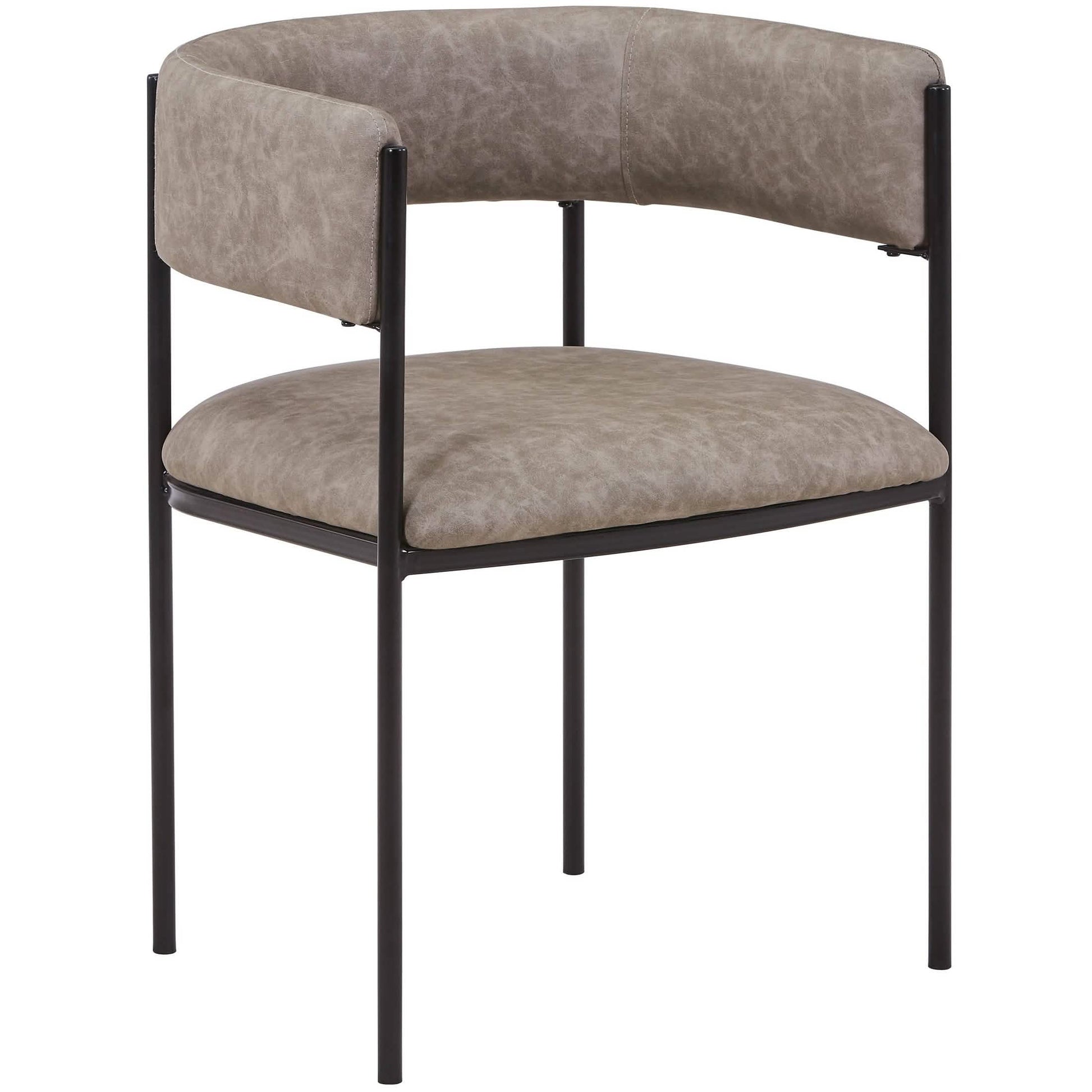 Cyril Dining Chair in Leather or Velvet with Open Back Design and Powder-Coated Iron Frame Aged Grey Dining Chair Leisuremod