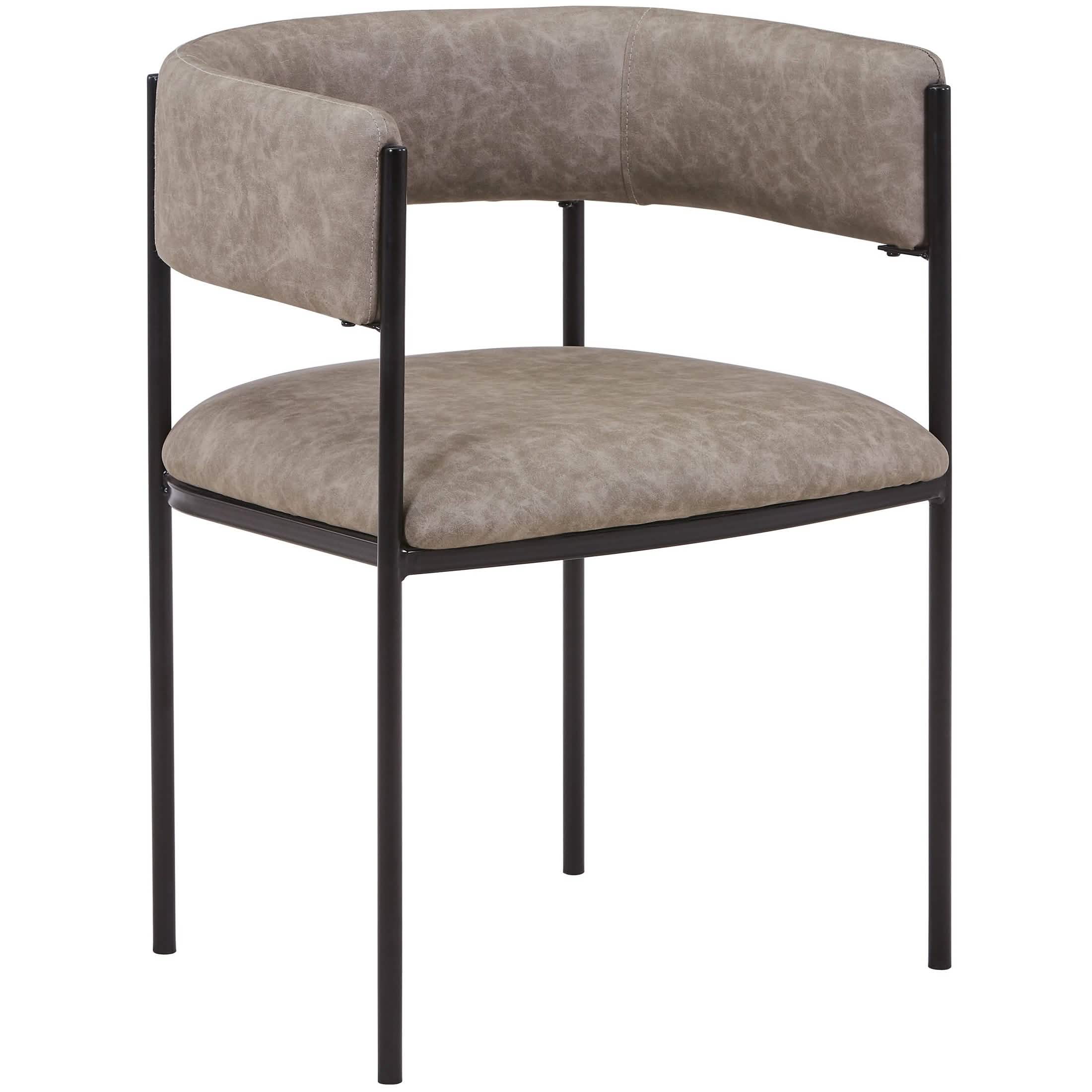 Cyril Dining Chair in Leather or Velvet with Open Back Design and Powder-Coated Iron Frame Aged Grey Dining Chair Leisuremod