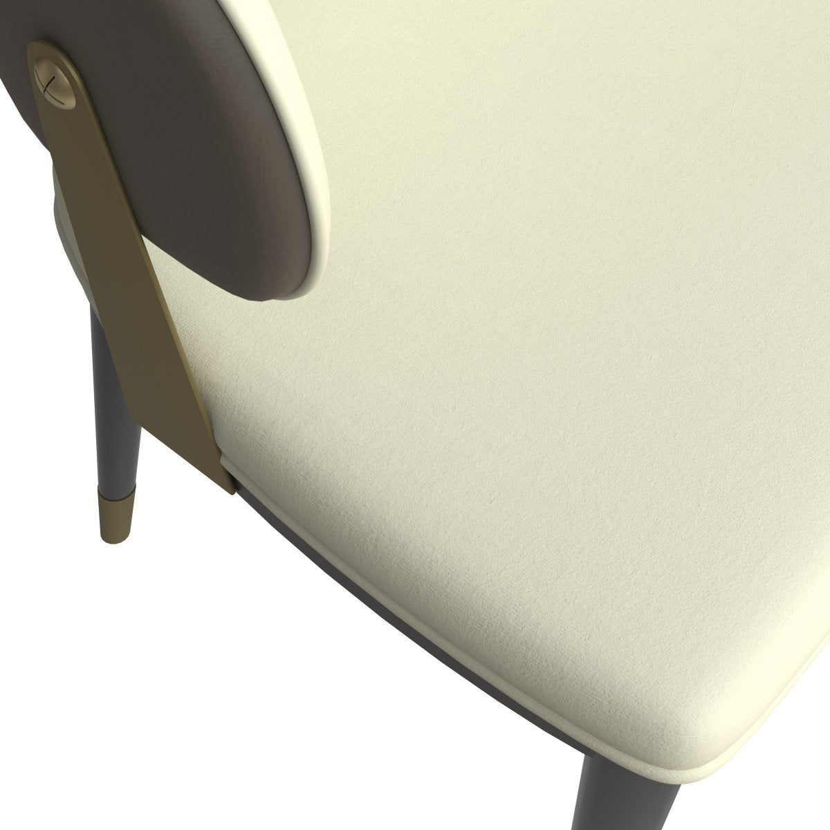 Aria Leather Dining Chair with a Curved Back and Gold Accents Design in Iron Toupe Dining Chair Leisuremod