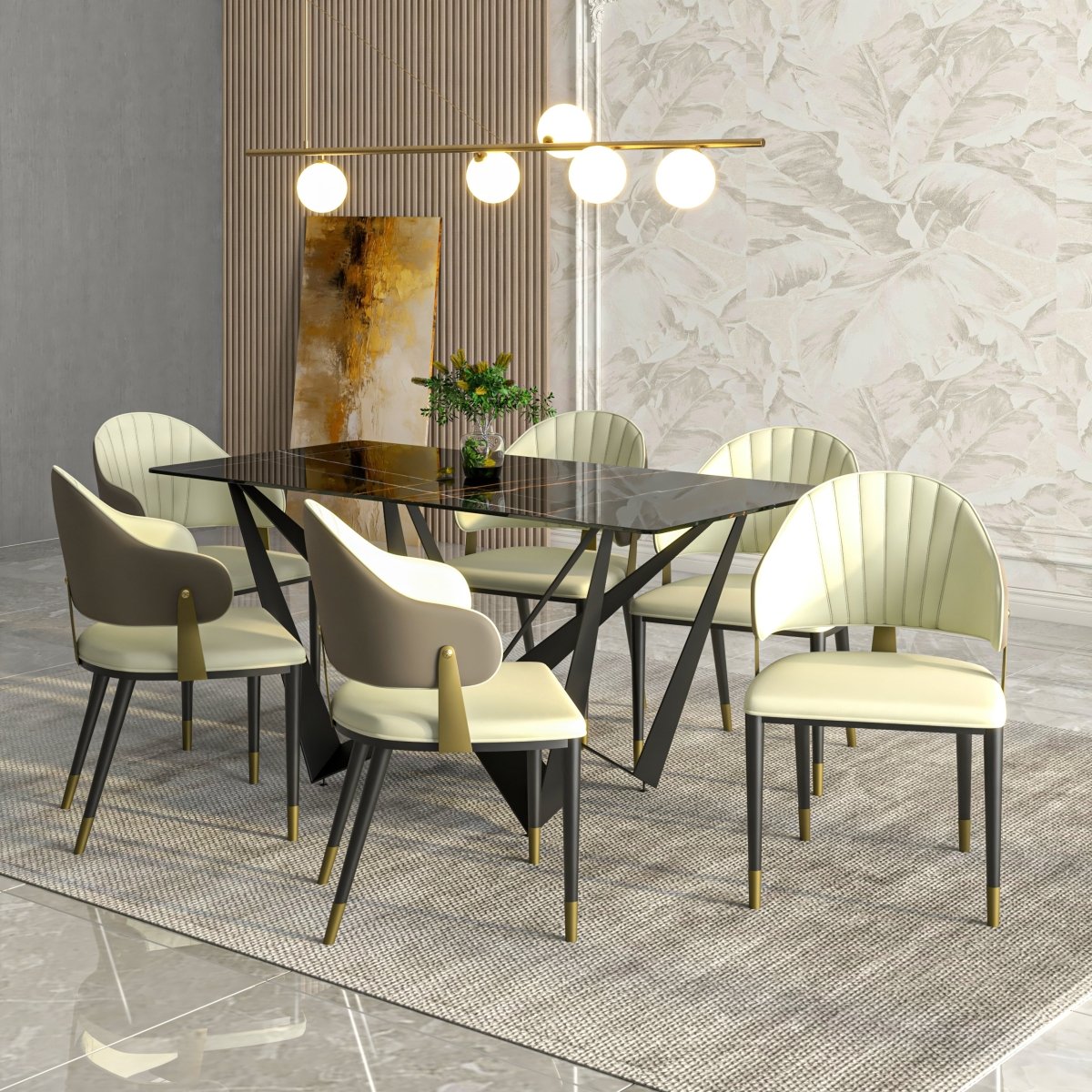 Aria Leather Dining Chair with a Curved Back and Gold Accents Design in Iron Toupe Dining Chair Leisuremod