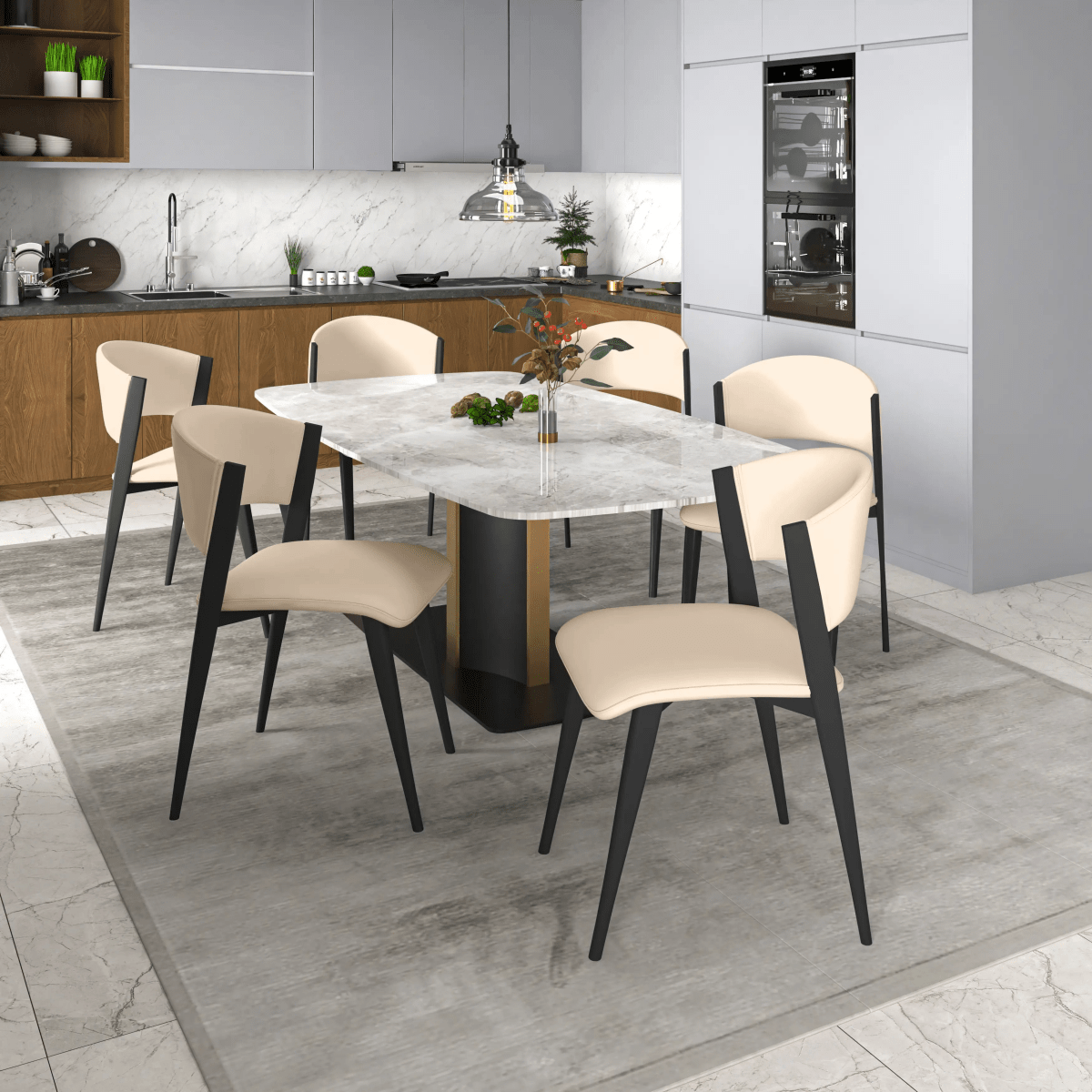 Leisuremod Dining Chair Aspen Dining Chairs Upholstered in Leather with Black Metal Legs