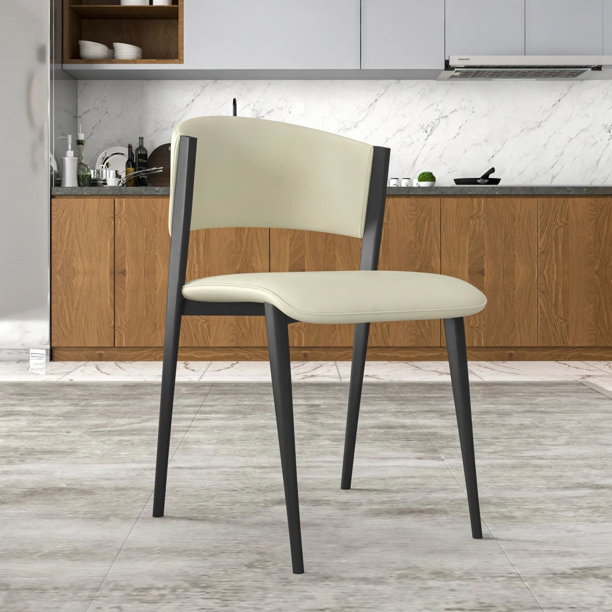 Leisuremod Dining Chair Aspen Dining Chairs Upholstered in Leather with Black Metal Legs