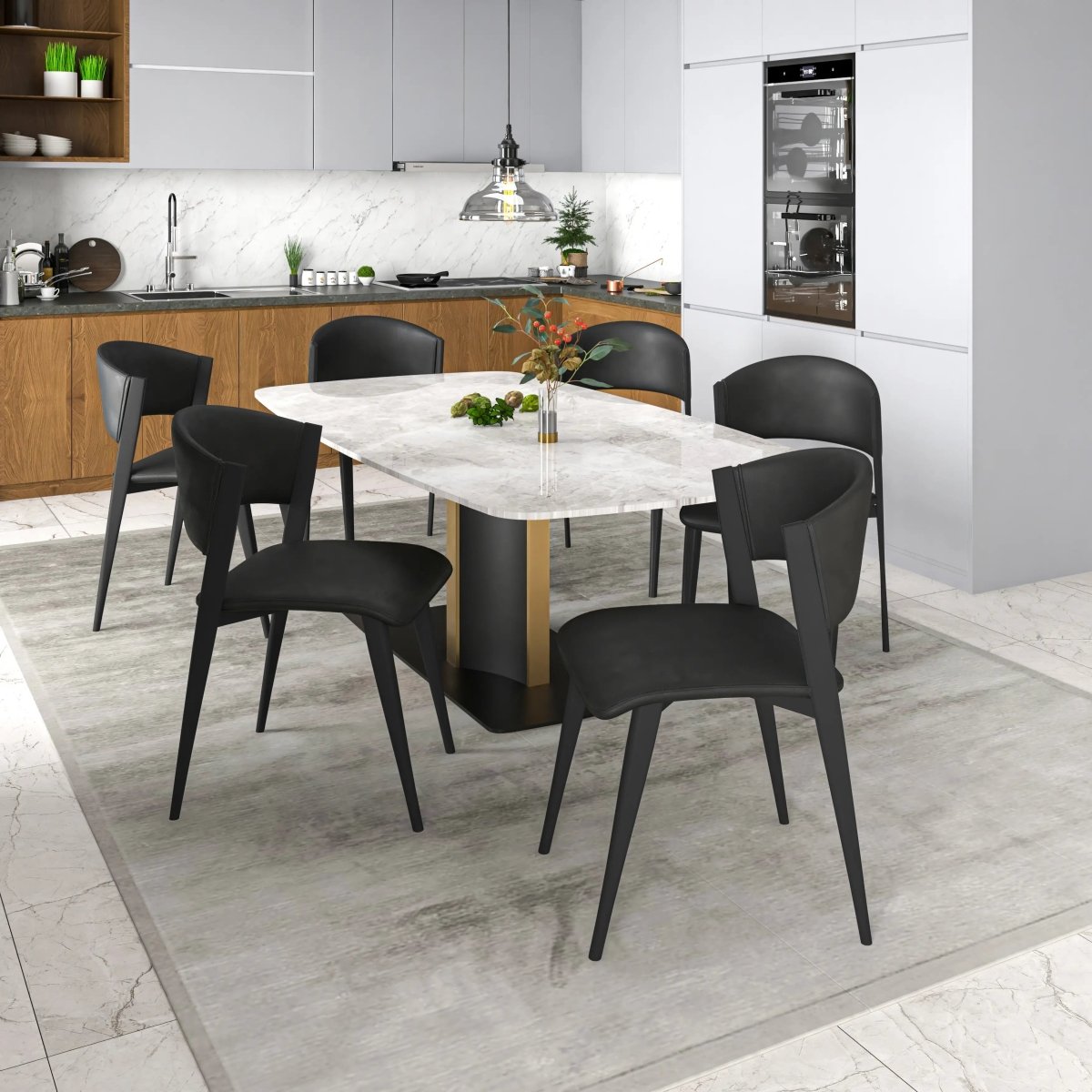 Leisuremod Dining Chair Aspen Dining Chairs Upholstered in Leather with Black Metal Legs