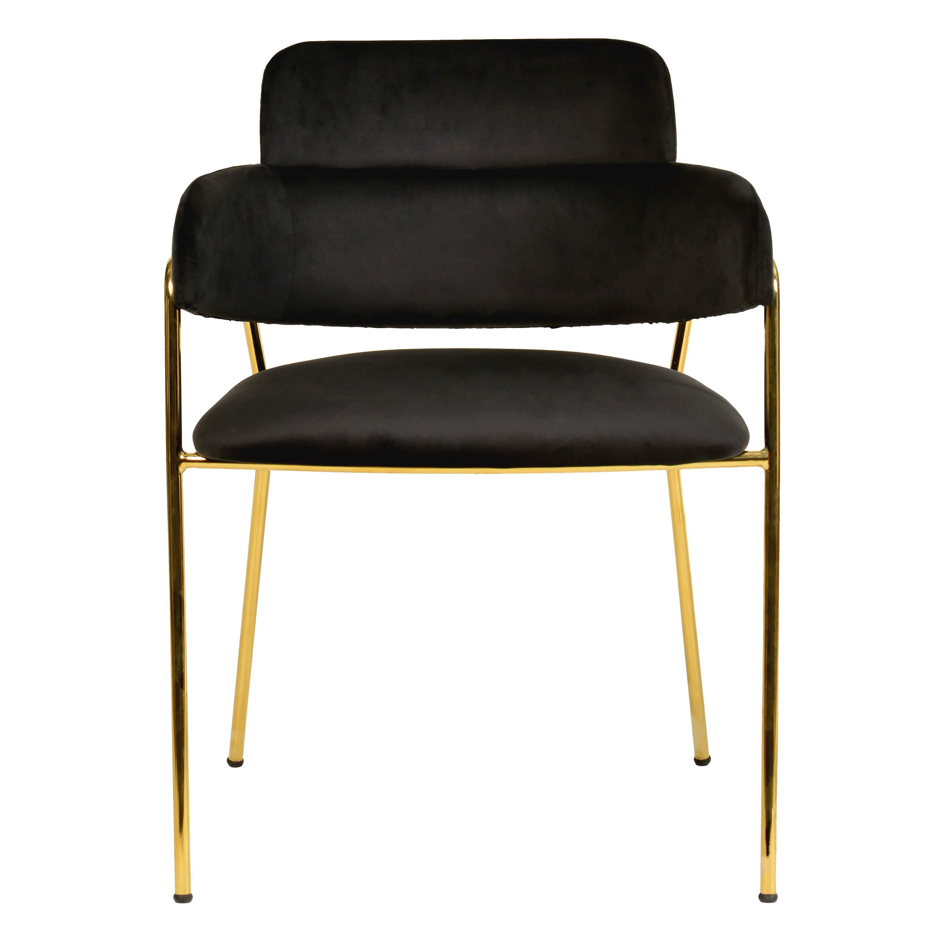 Axis Upholstered Dining Chair with Curved Open-Back and Arms and Black/Gold Stainless Steel Legs Gold Velvet Black Dining Chair Leisuremod