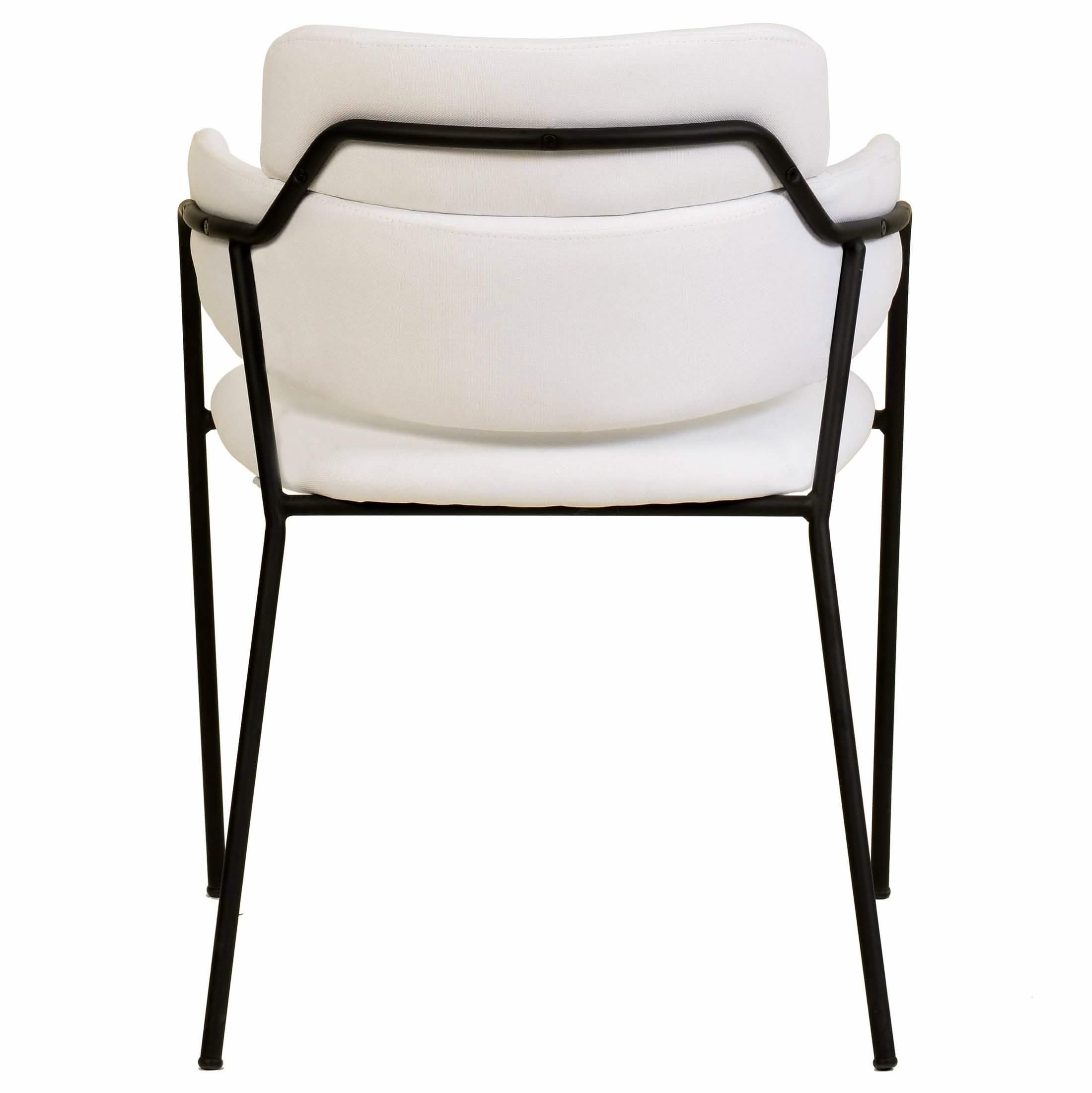 Axis Upholstered Dining Chair with Curved Open-Back and Arms and Black/Gold Stainless Steel Legs Black Polyester White Dining Chair Leisuremod