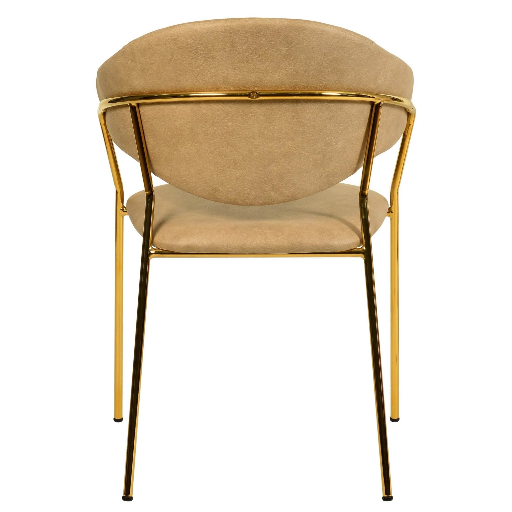Bella Dining Chair Upholsted in Leather or Velvet in Gold Stainless Steel Taupe Leather Dining Chair Leisuremod