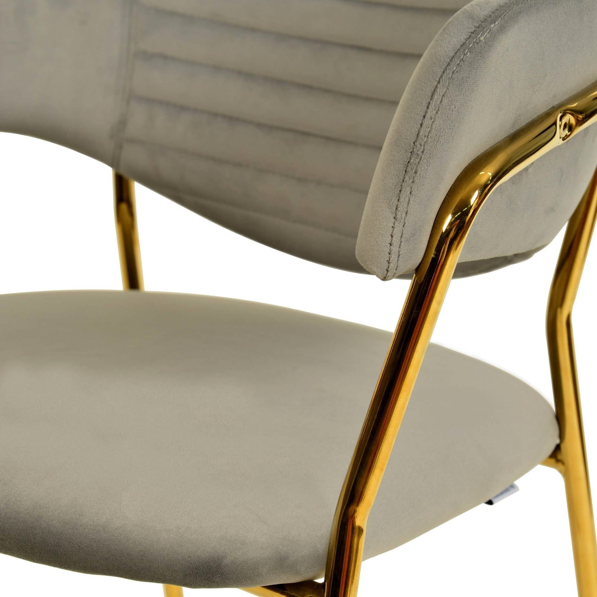 Bella Dining Chair Upholsted in Leather or Velvet in Gold Stainless Steel Light Grey Velvet Dining Chair Leisuremod