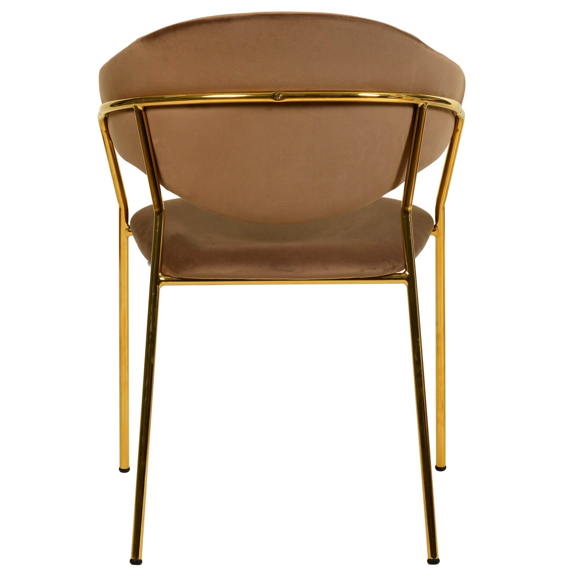 Bella Dining Chair Upholsted in Leather or Velvet in Gold Stainless Steel Brown Velvet Dining Chair Leisuremod