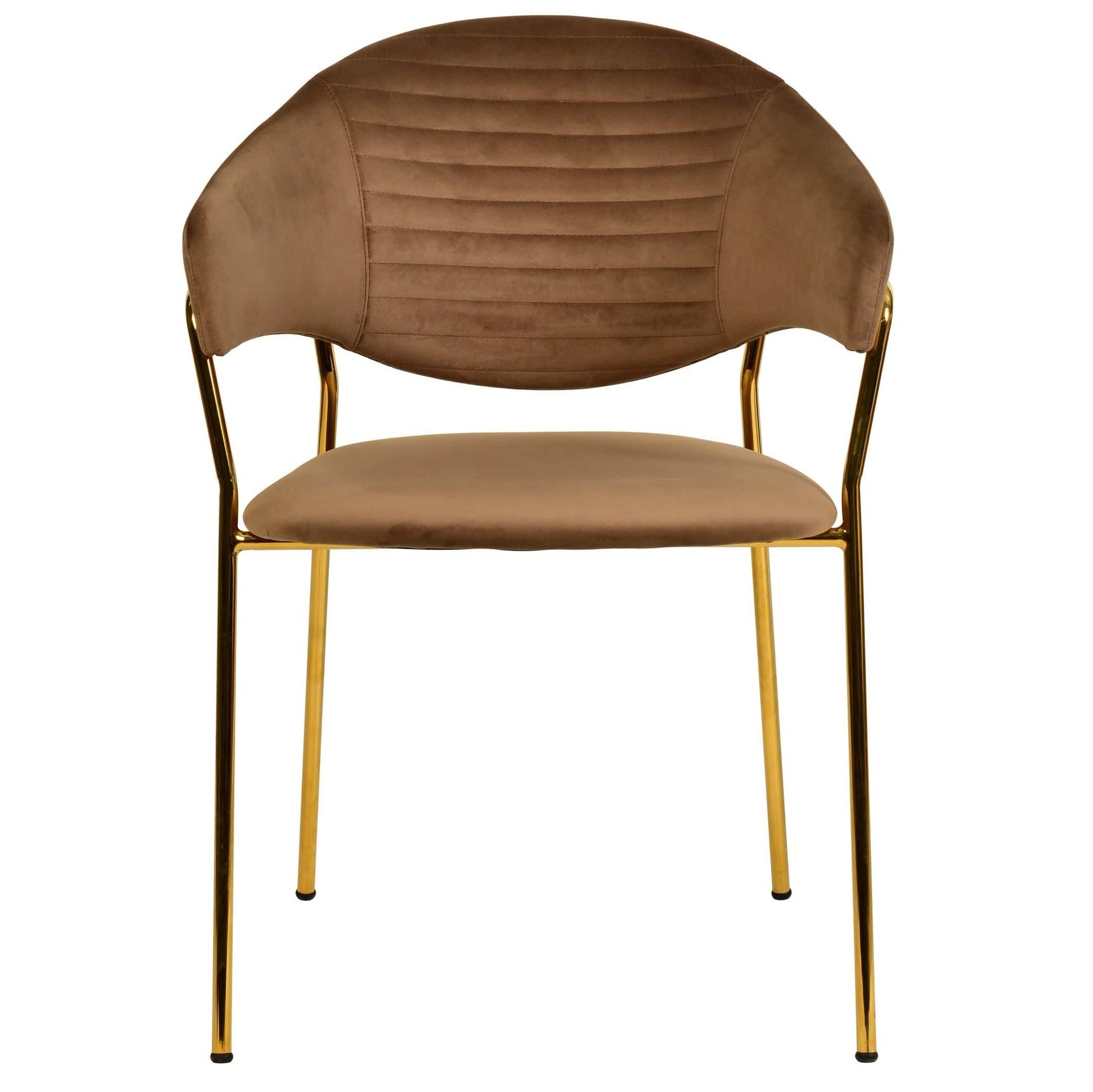 Bella Dining Chair Upholsted in Leather or Velvet in Gold Stainless Steel Brown Velvet Dining Chair Leisuremod