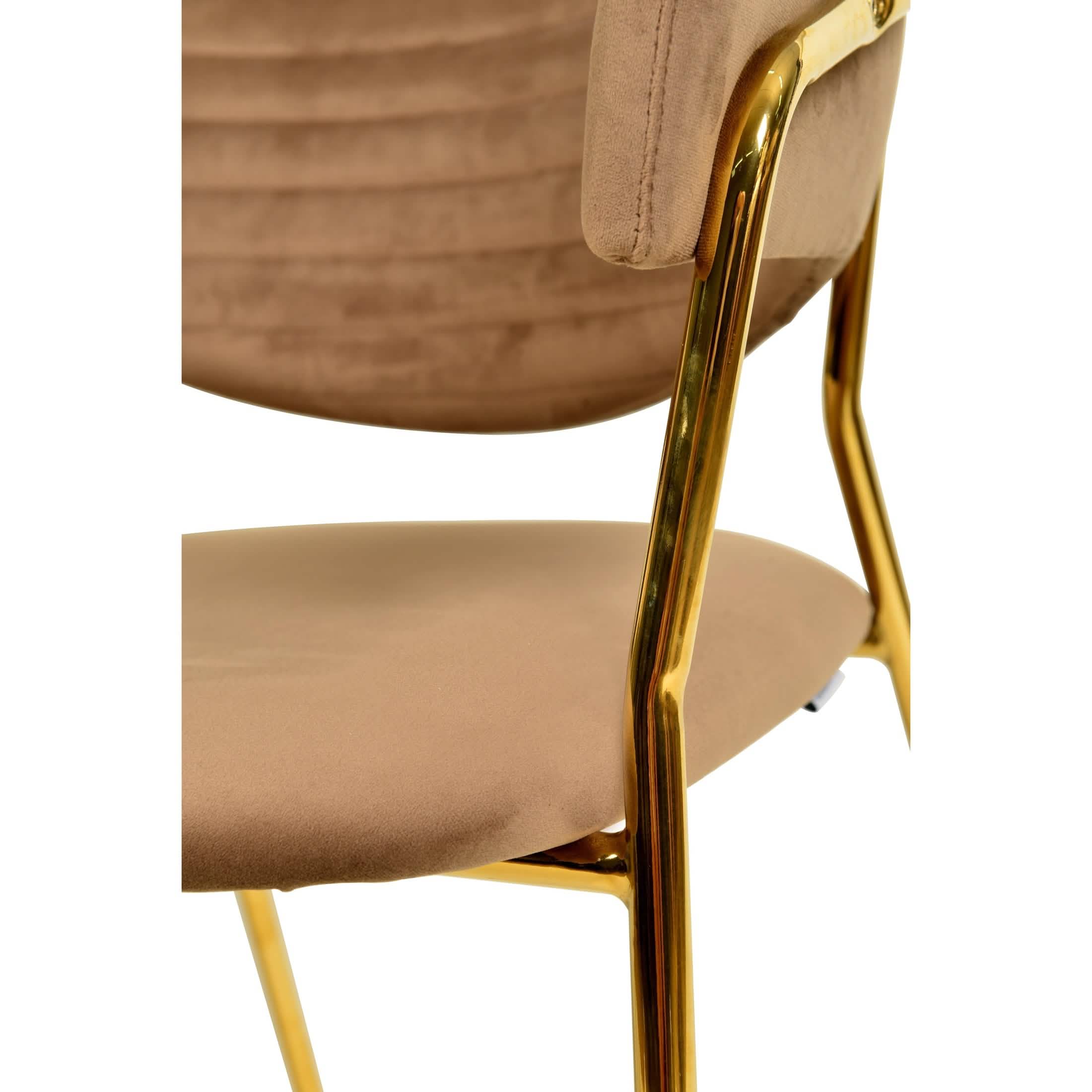 Bella Dining Chair Upholsted in Leather or Velvet in Gold Stainless Steel Brown Velvet Dining Chair Leisuremod