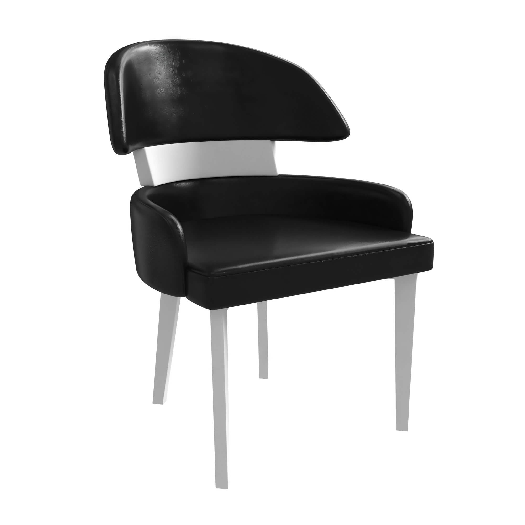 Ethos Leather Dining Chairs with Curved Open Back in Rubberwood Black Dining Chair Leisuremod