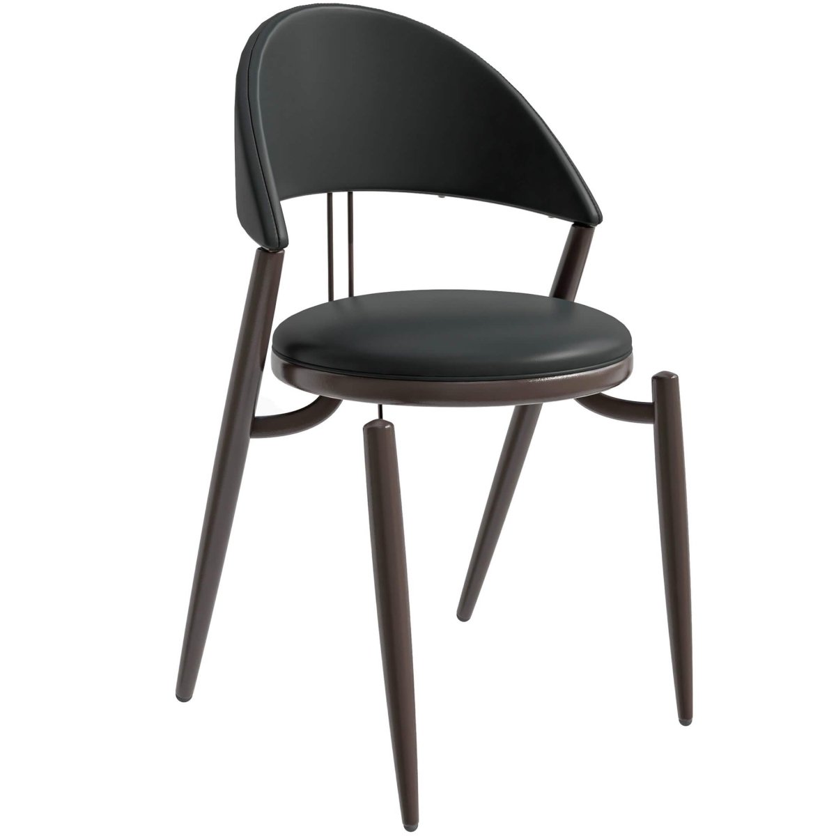 Venice Dining Chair Upholstered Leather in Iron With an Open Curved Back Design Black Dining Chair Leisuremod