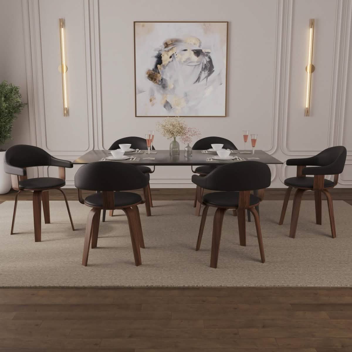 Brivo Modern Wooden Dining Chair With Walnut Color Frame Black Dining Chair Leisuremod