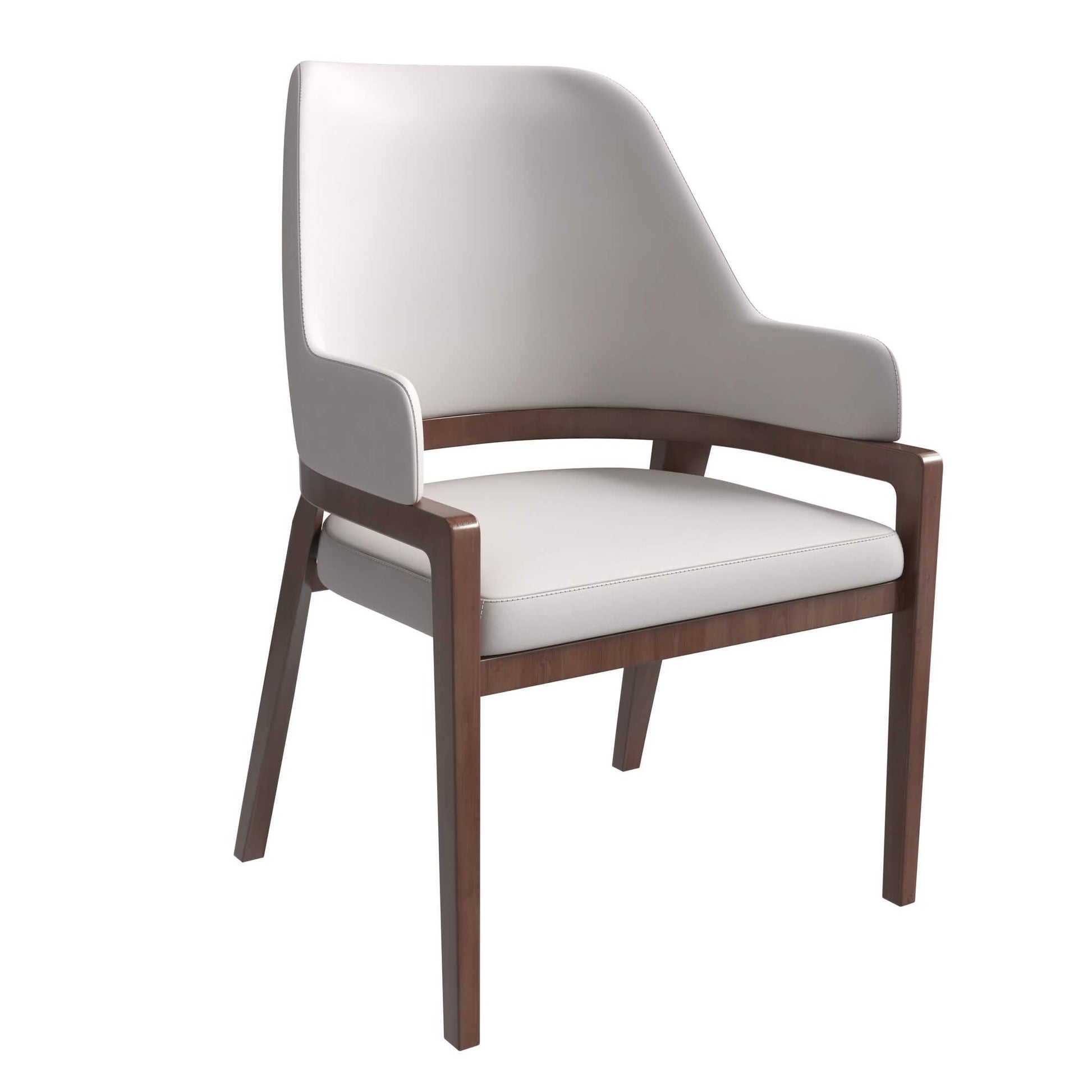 Ethora Dining Chair Upholstered in Leather with Curved Open Back Design and Rubberwood Frame Brown Light Taupe Dining Chair Leisuremod