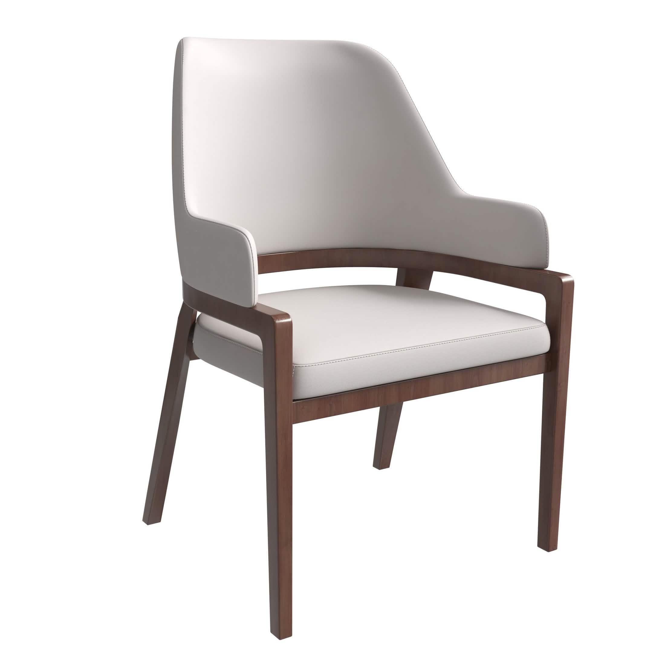 Ethora Dining Chair Upholstered in Leather with Curved Open Back Design and Rubberwood Frame Brown Light Taupe Dining Chair Leisuremod