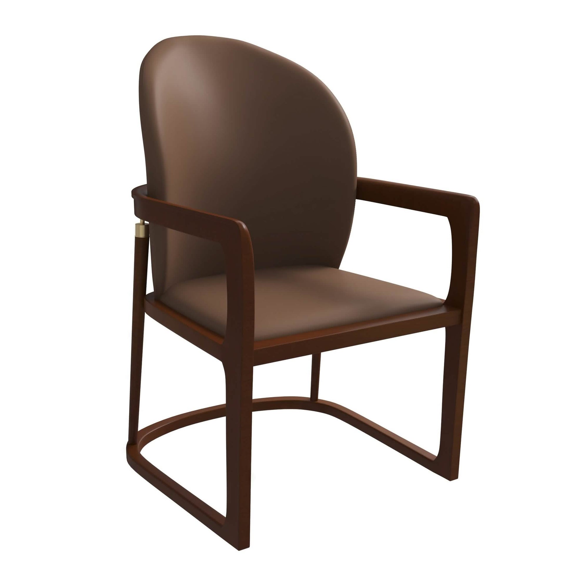 Svelta Dining Chair in Upholstered Leather Accent Arm Chair and Rubberwood Frame and Legs Brown Dining Chair LeisureMod