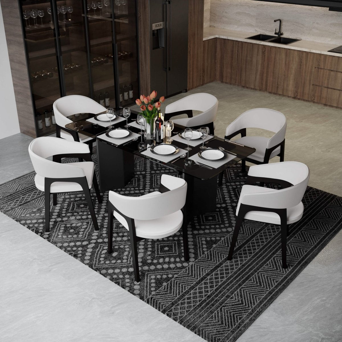 Leisuremod Dining Chair Cali Leather Dining Arm Chair With Rubberwood Legs and Open Back Design