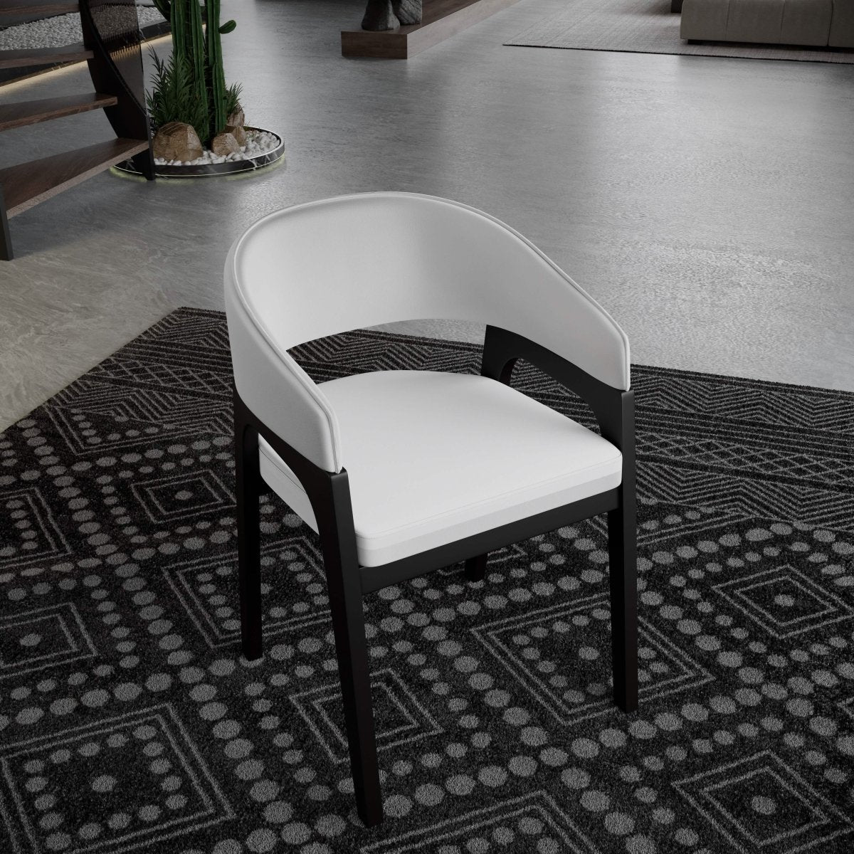 Leisuremod Dining Chair Cali Leather Dining Arm Chair With Rubberwood Legs and Open Back Design