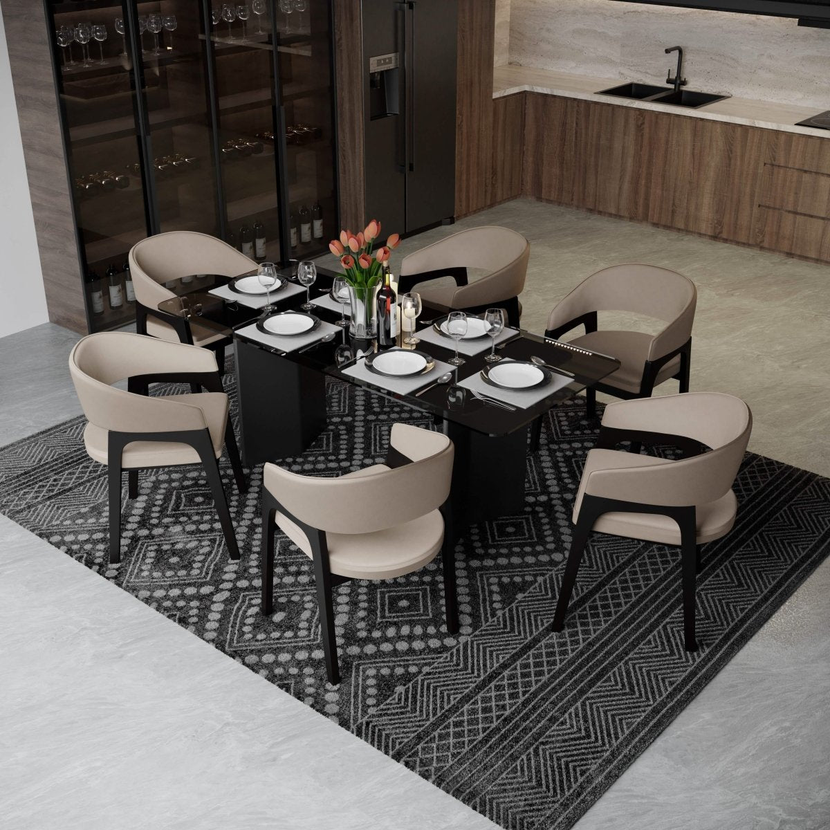 Leisuremod Dining Chair Cali Leather Dining Arm Chair With Rubberwood Legs and Open Back Design