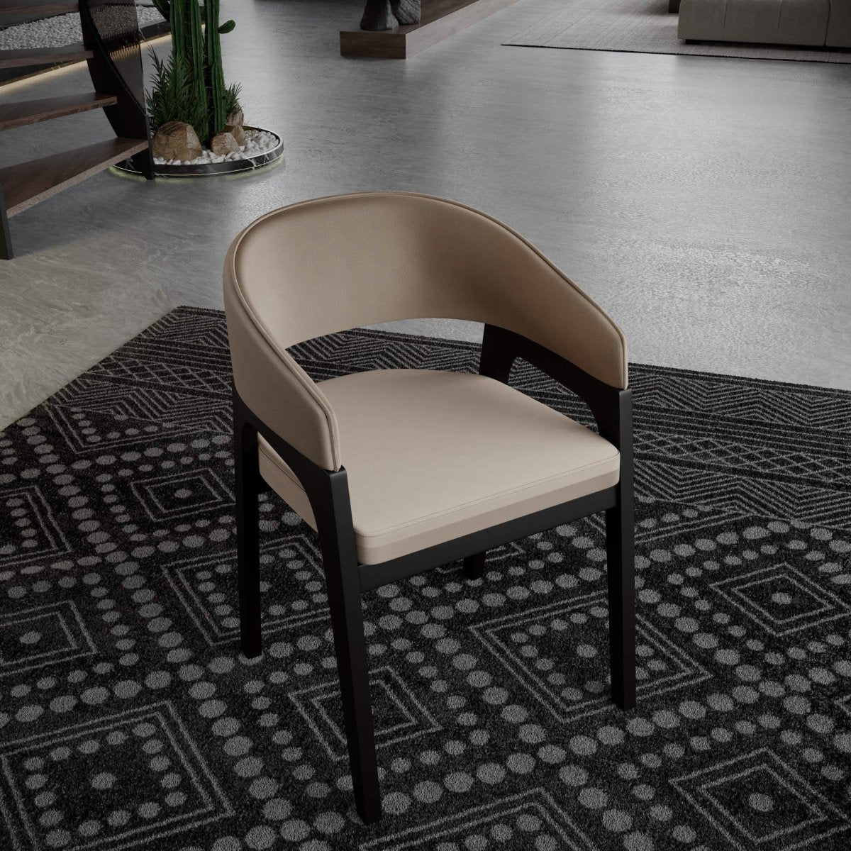 Leisuremod Dining Chair Cali Leather Dining Arm Chair With Rubberwood Legs and Open Back Design