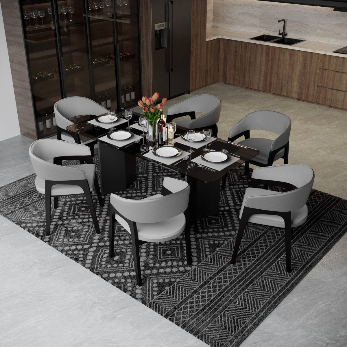 Leisuremod Dining Chair Cali Leather Dining Arm Chair With Rubberwood Legs and Open Back Design