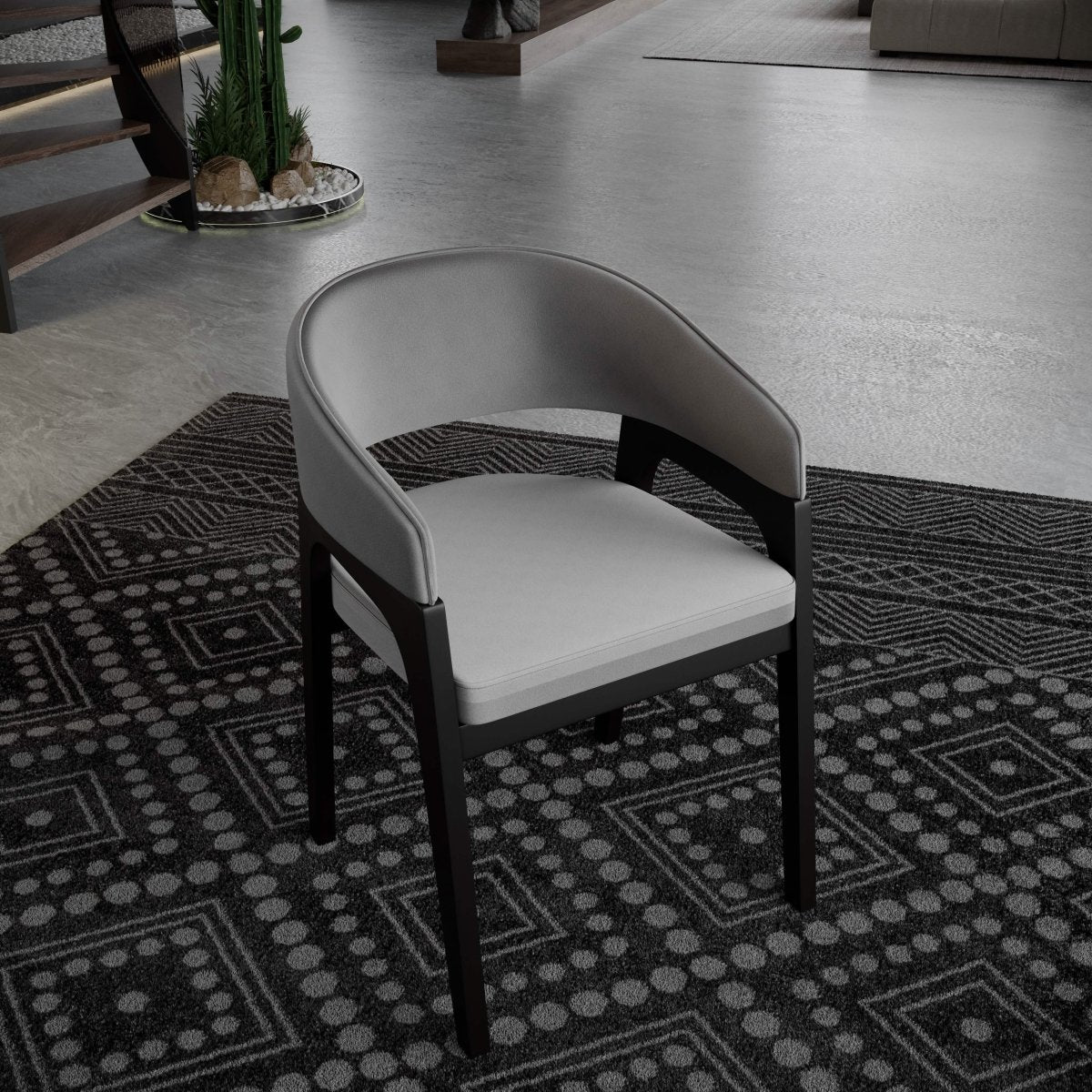 Leisuremod Dining Chair Cali Leather Dining Arm Chair With Rubberwood Legs and Open Back Design