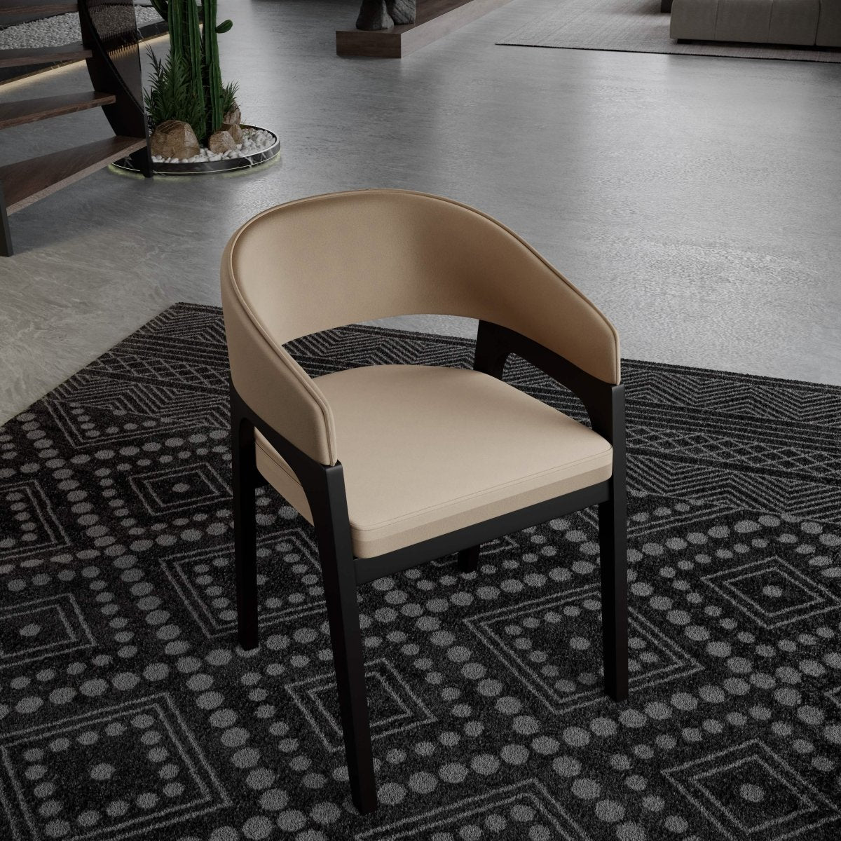 Leisuremod Dining Chair Cali Leather Dining Arm Chair With Rubberwood Legs and Open Back Design