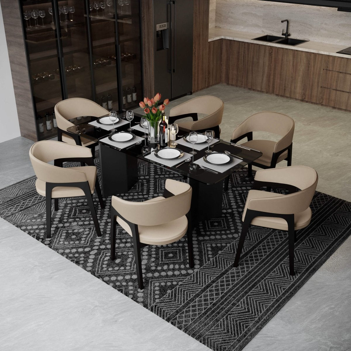 Leisuremod Dining Chair Cali Leather Dining Arm Chair With Rubberwood Legs and Open Back Design