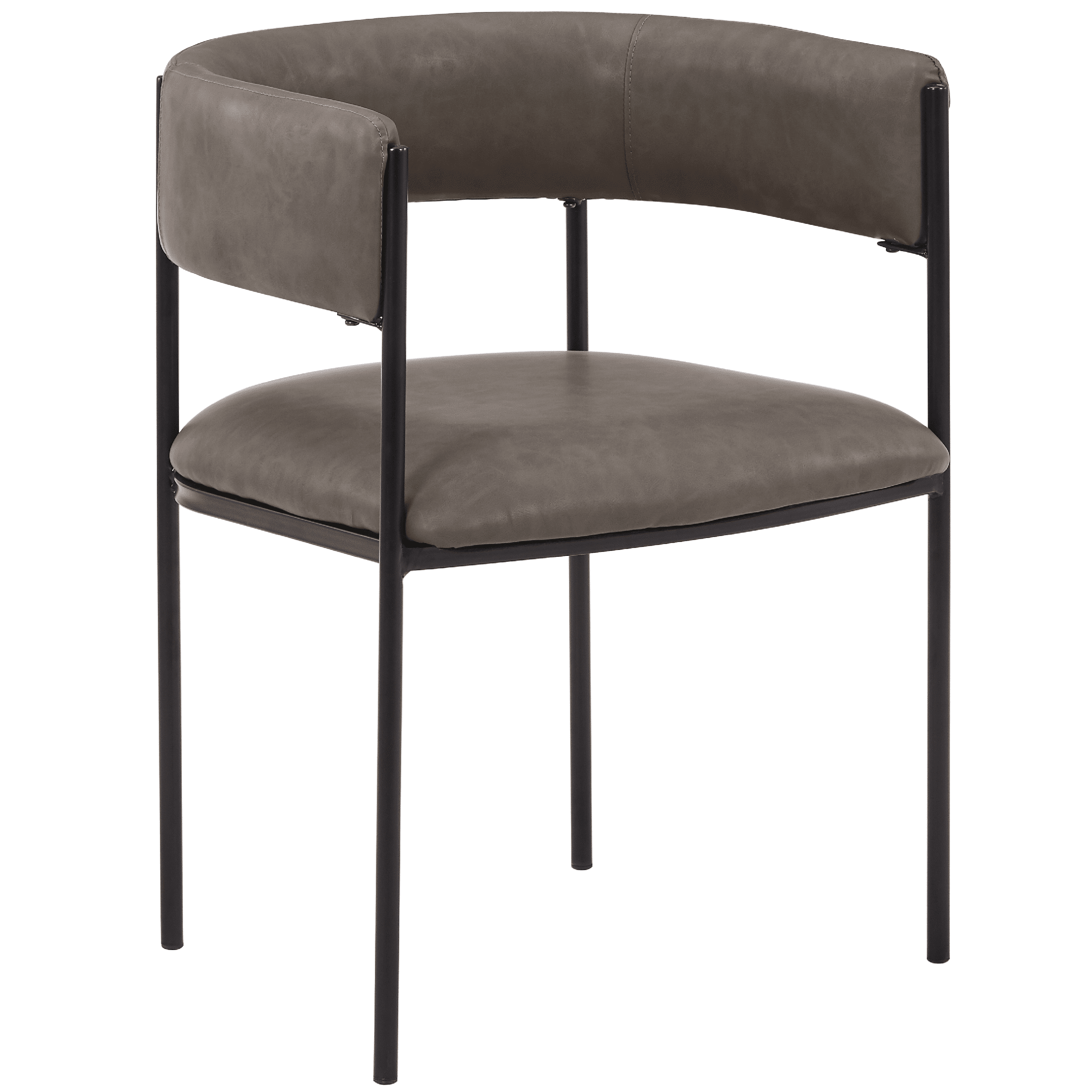 Cyril Dining Chair in Leather or Velvet with Open Back Design and Powder-Coated Iron Frame Charcoal Dining Chair Leisuremod