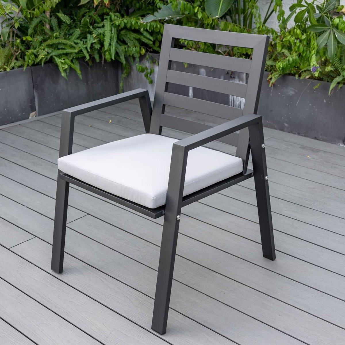 Chelsea Modern Aluminum Patio Dining Armchair with Removable Cushions Orange Dining Chair Leisuremod