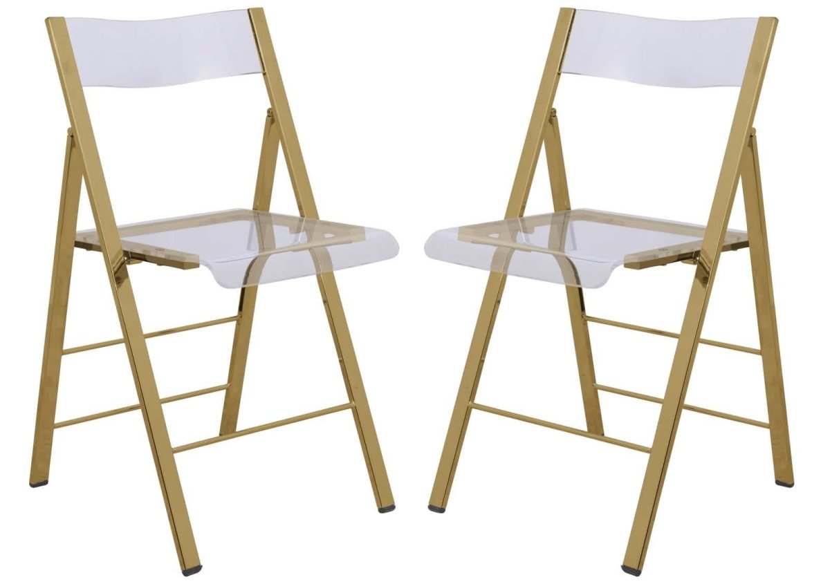 Menno Modern Acrylic Gold Base Folding Chair Clear Dining Chair Leisuremod