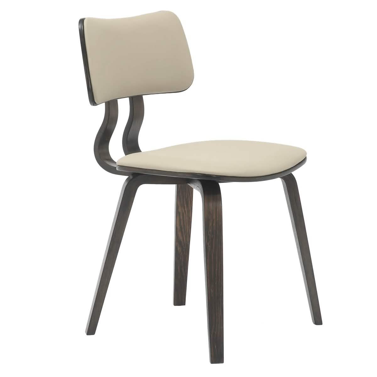 Clivo Modern Wooden Dining Chair Upholstered in Leather With Walnut Color Frame Dark Walnut Taupe Dining Chair Leisuremod