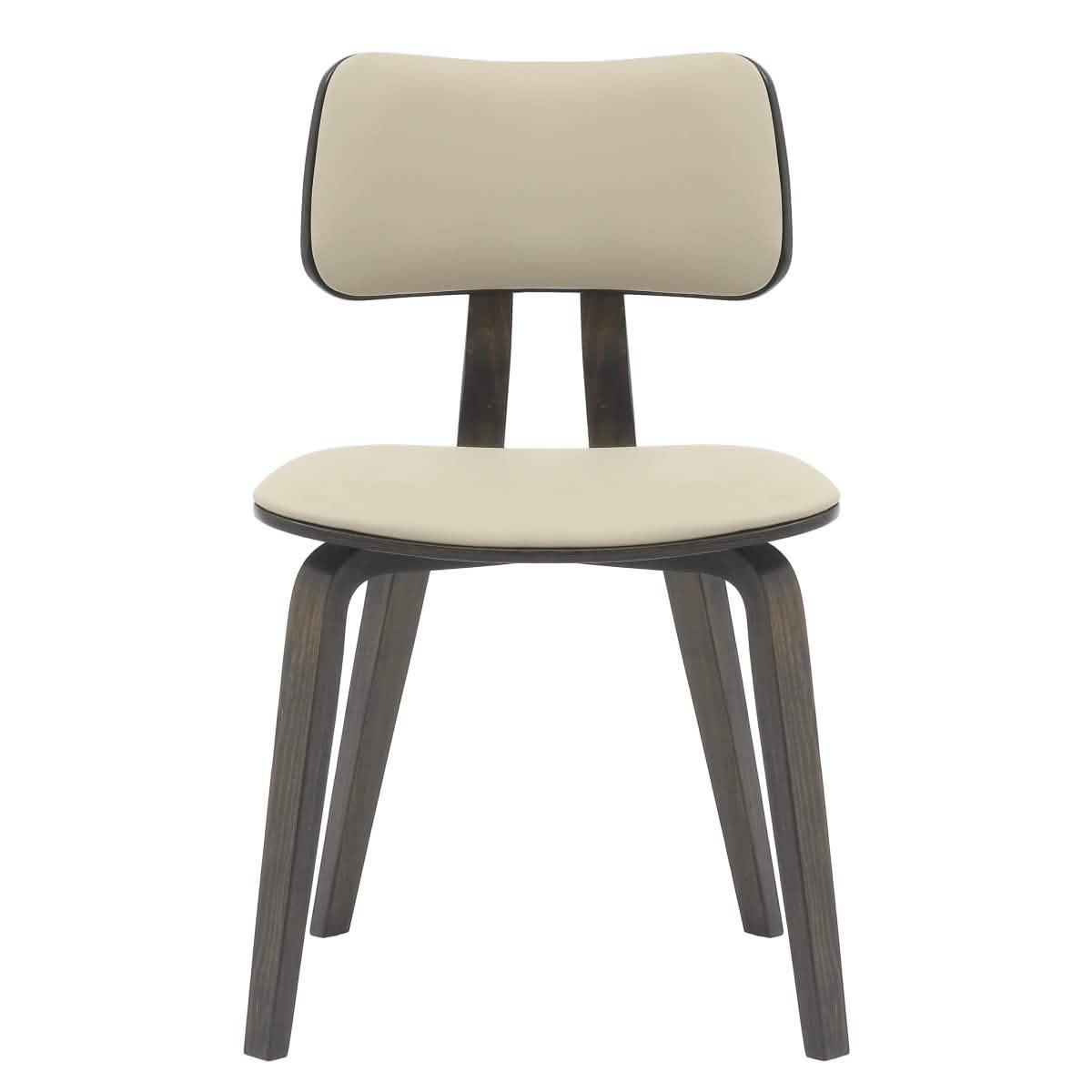 Clivo Modern Wooden Dining Chair Upholstered in Leather With Walnut Color Frame Dark Walnut Taupe Dining Chair Leisuremod