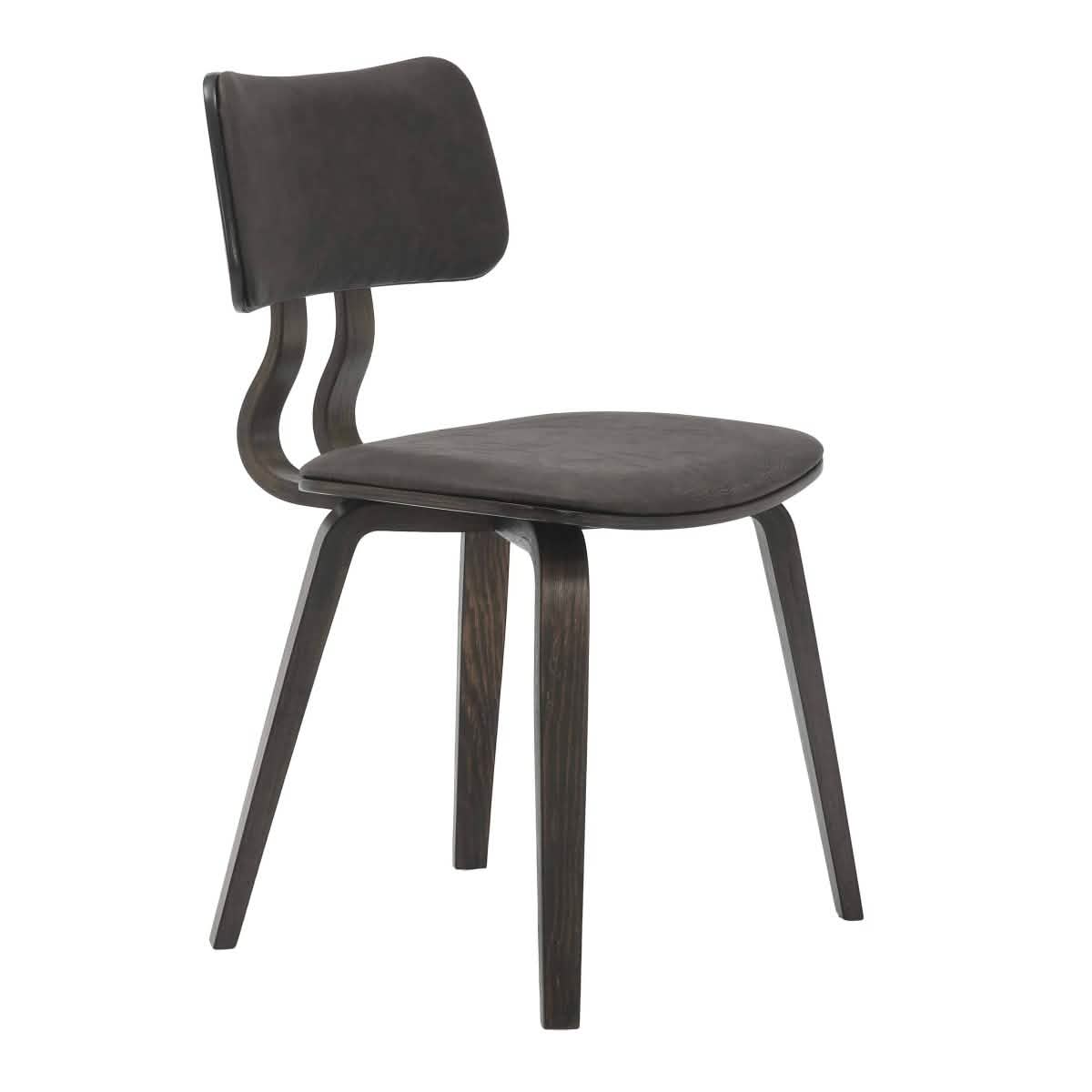 Clivo Modern Wooden Dining Chair Upholstered in Leather With Walnut Color Frame Dark Walnut Brown Dining Chair Leisuremod