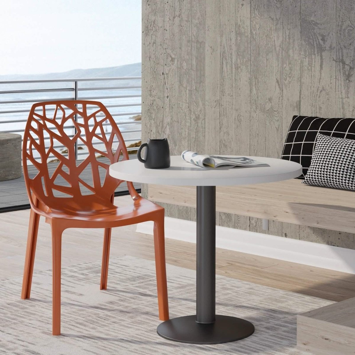 Leisuremod Dining Chair Cornelia Modern ABS Plastic Stackable Dining Chair with Cut-Out Tree Design