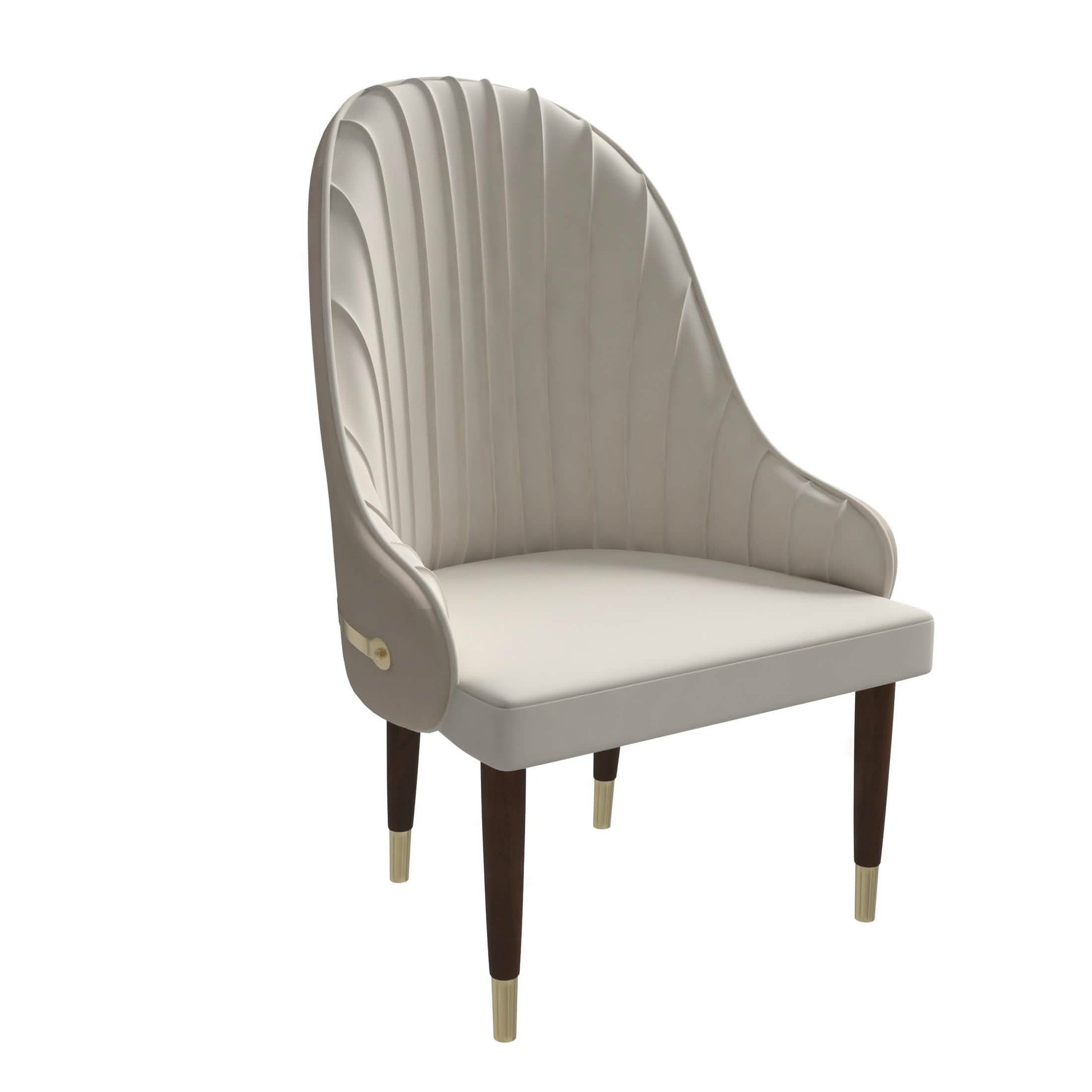 Elara Leather Dining Chair with Elegant Ripple Back and Gold Accents in Rubberwood Cream Dining Chair Leisuremod