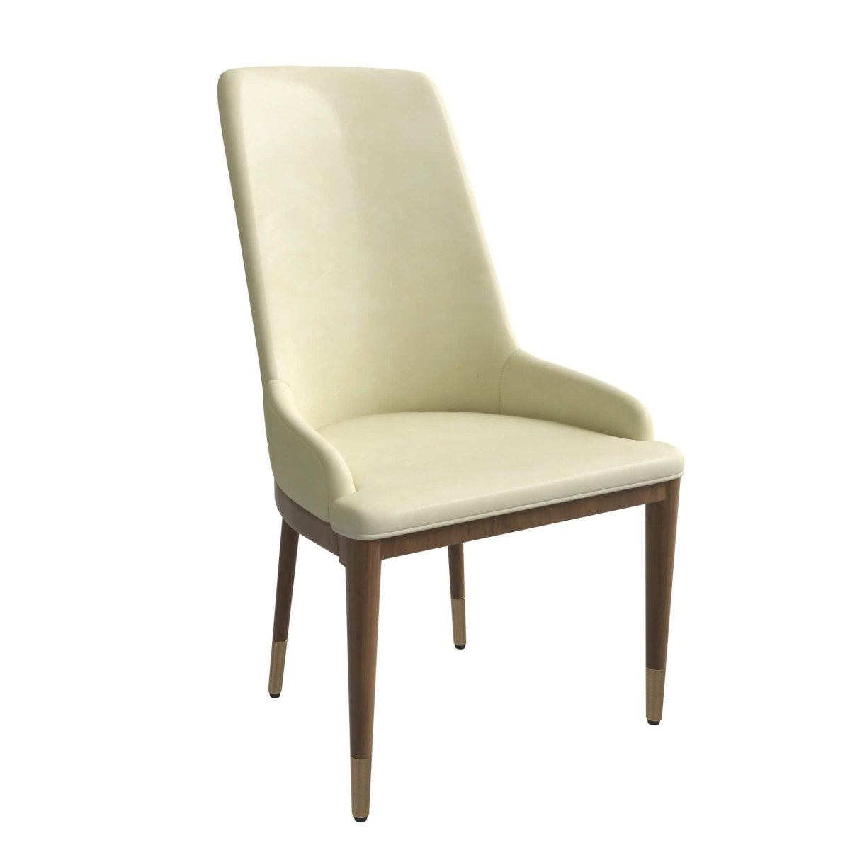 Viva Dining Side Chair Upholstered in Leather with Brown Rubberwood Legs Cream Dining Chair Leisuremod