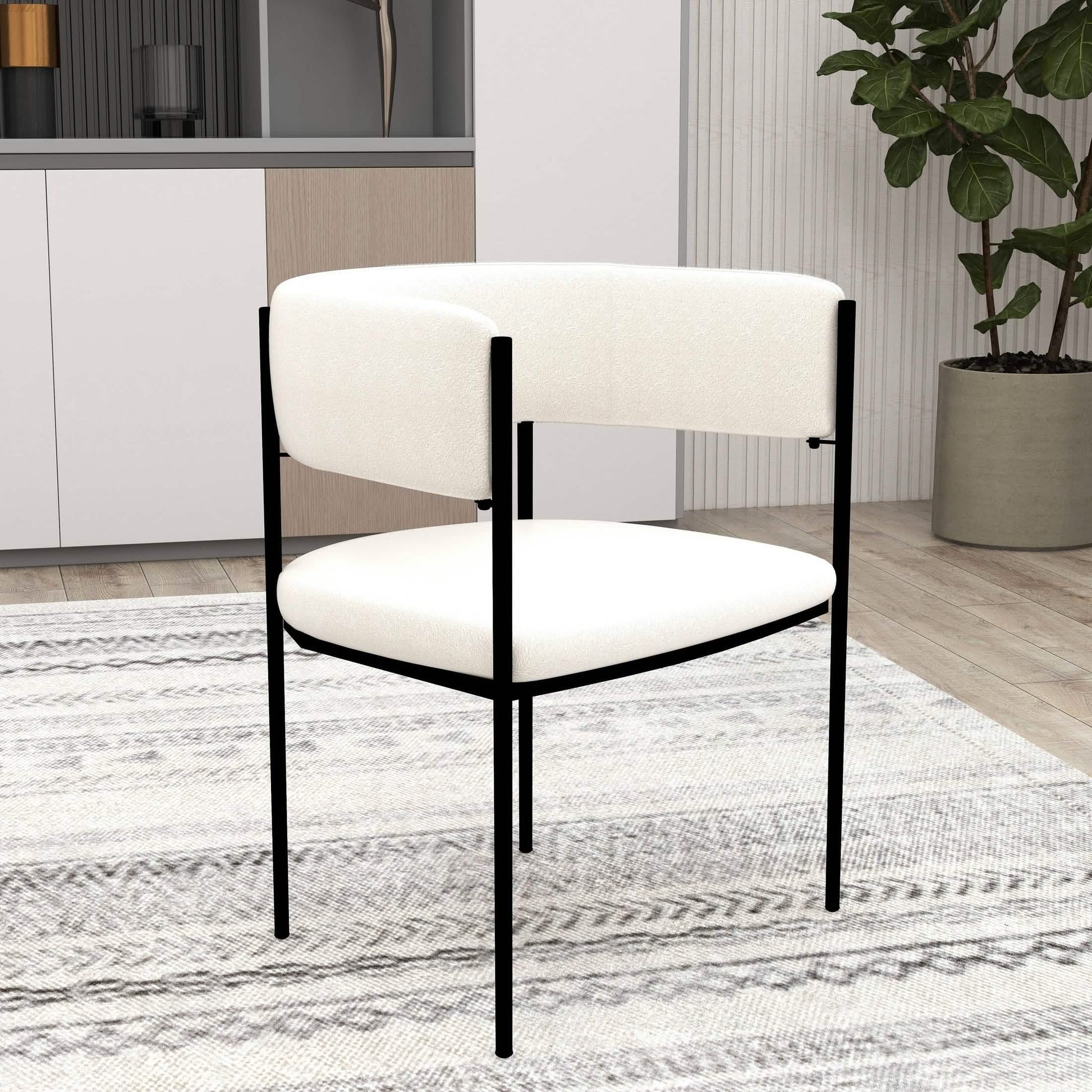 Cyril Dining Chair in Leather or Velvet with Open Back Design and Powder-Coated Iron Frame White Dining Chair Leisuremod